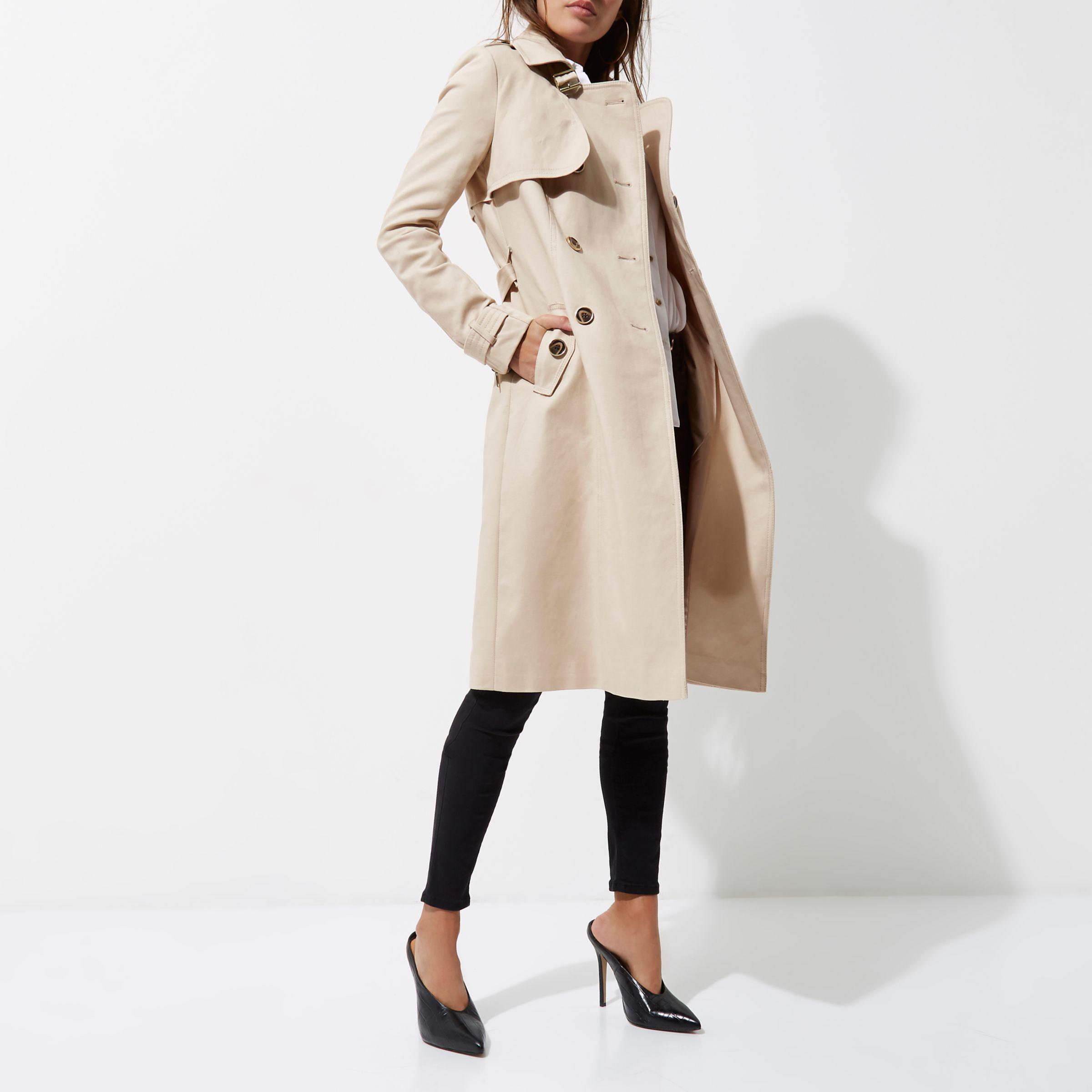 River Island Light Beige Belted Trench Coat in Natural | Lyst