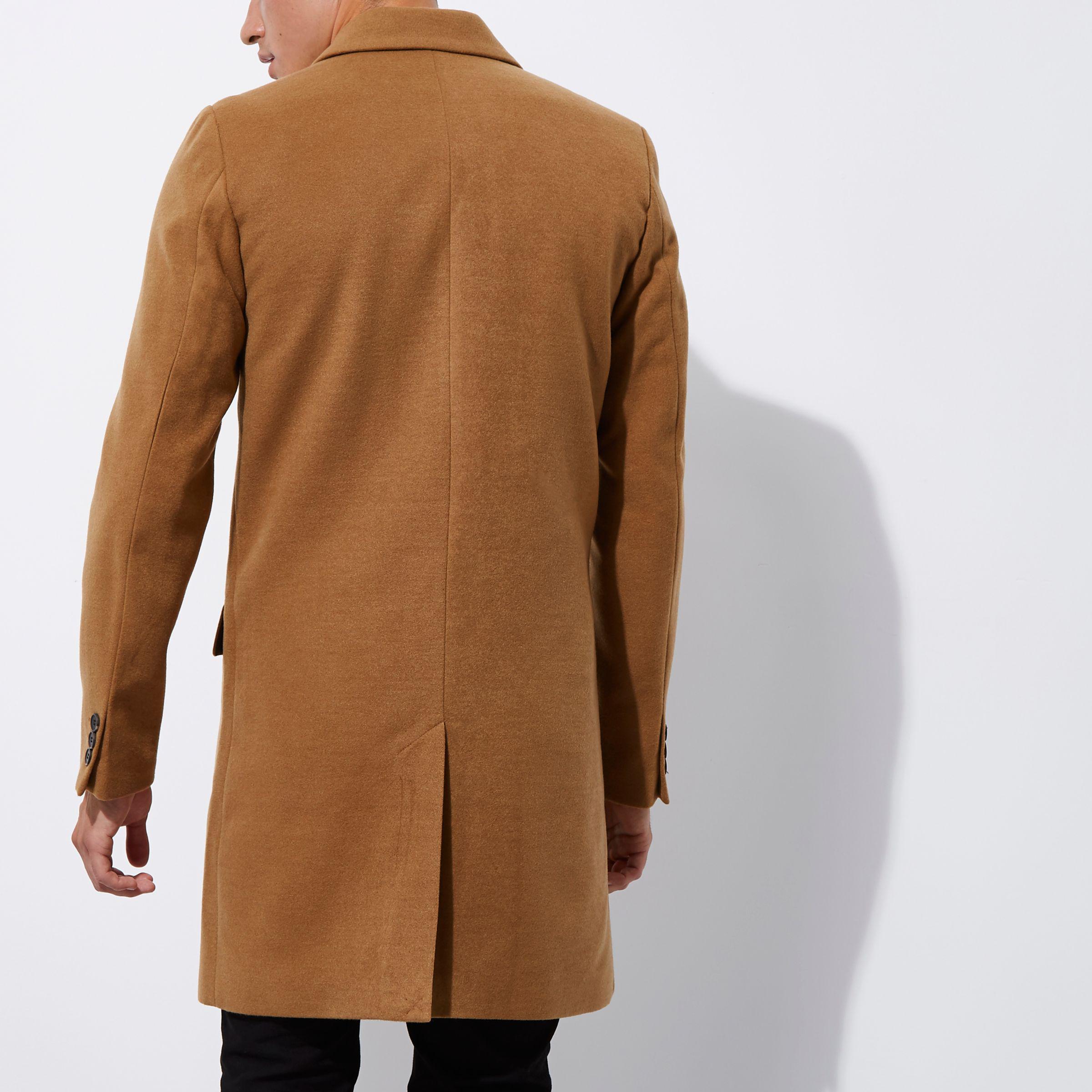 River Island Camel Smart Overcoat in Brown for Men Lyst