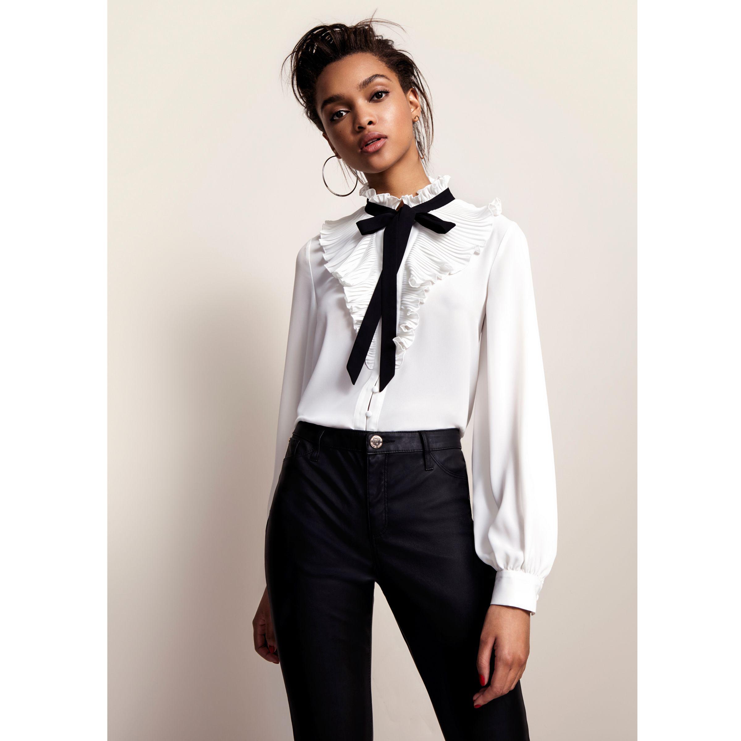 White Frill Neck Pussybow Blouse | Lyst 