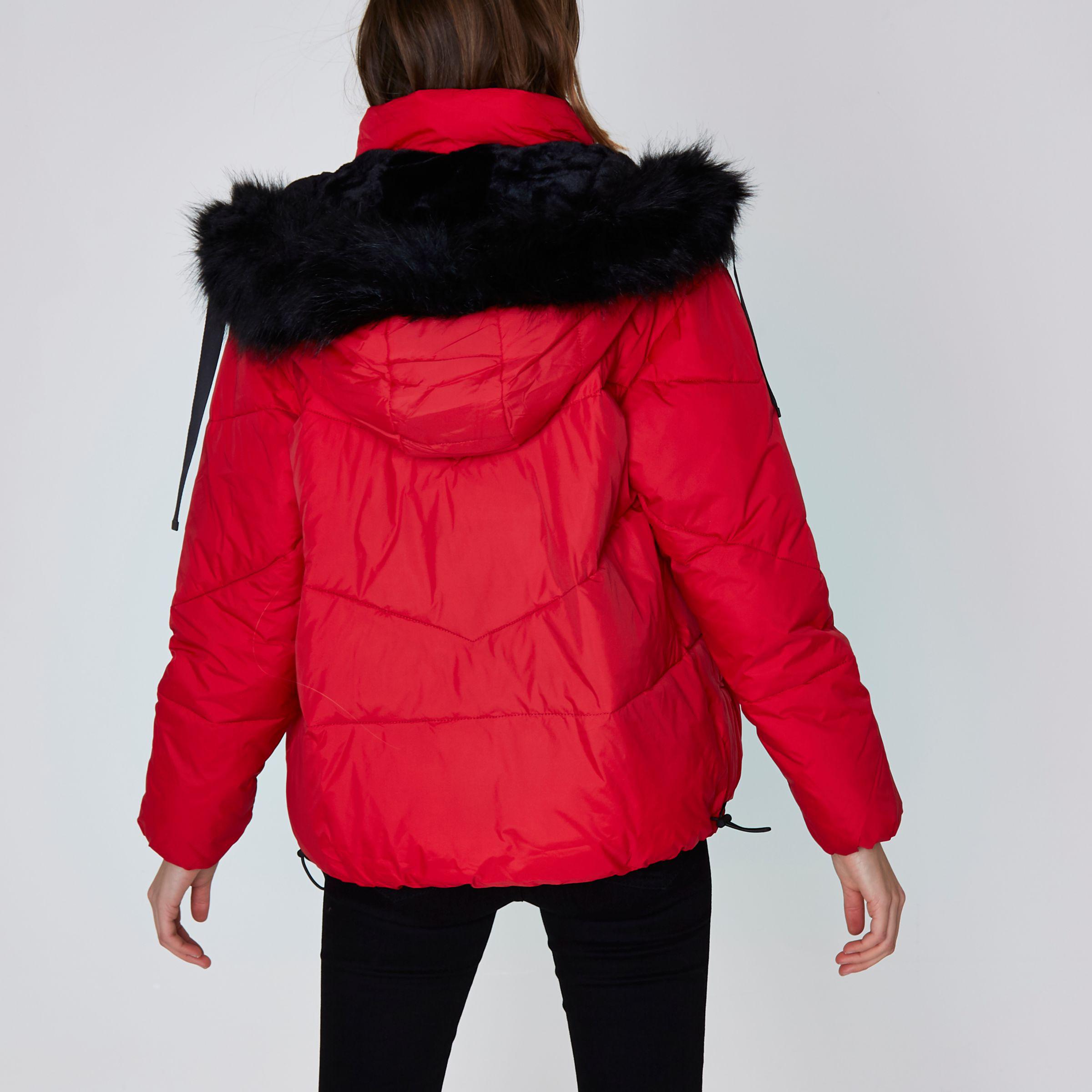 river island red puffer coat