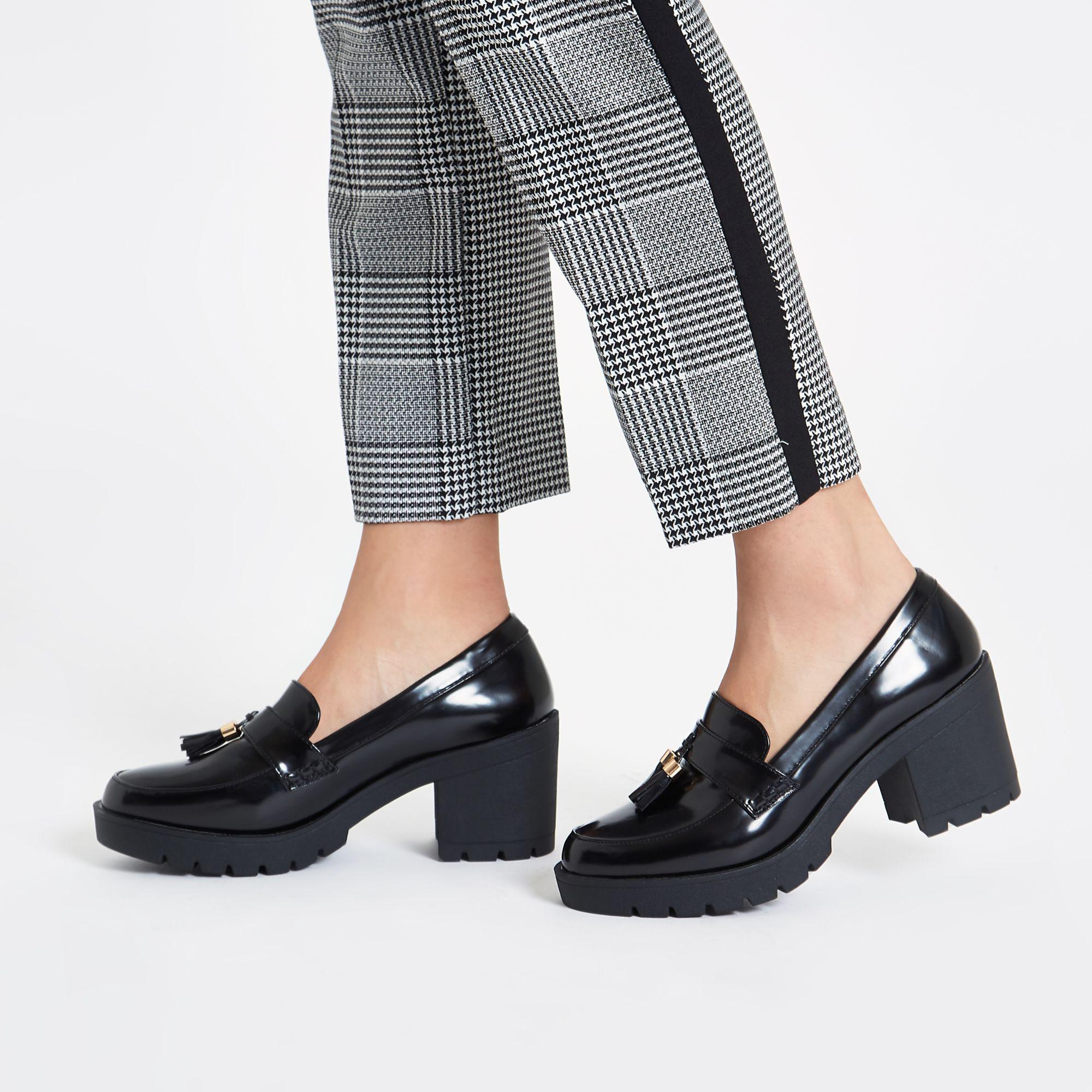 Black chunky heel loafers Outlet
