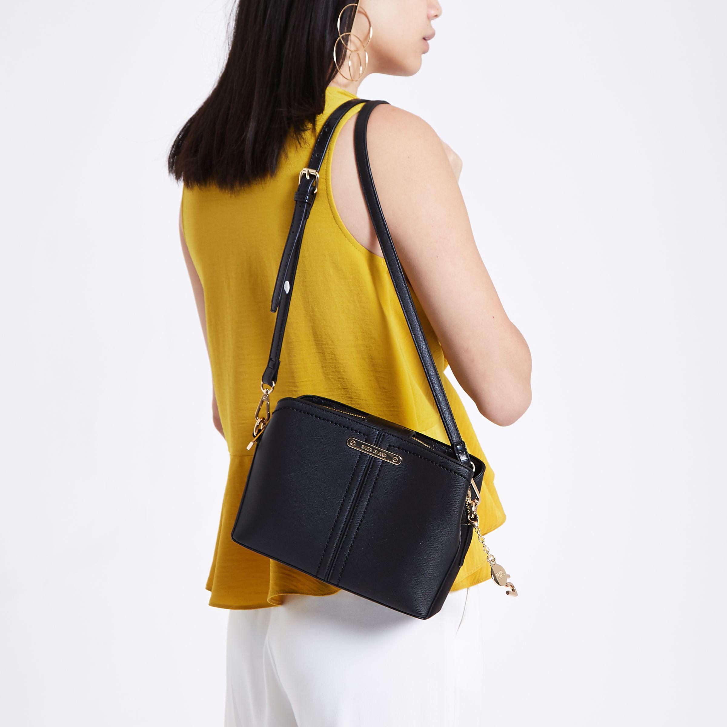 river island black triple compartment cross body bag