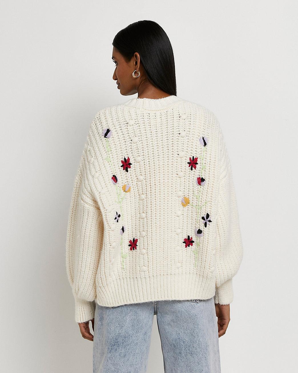 river island cream ribbed cardigan