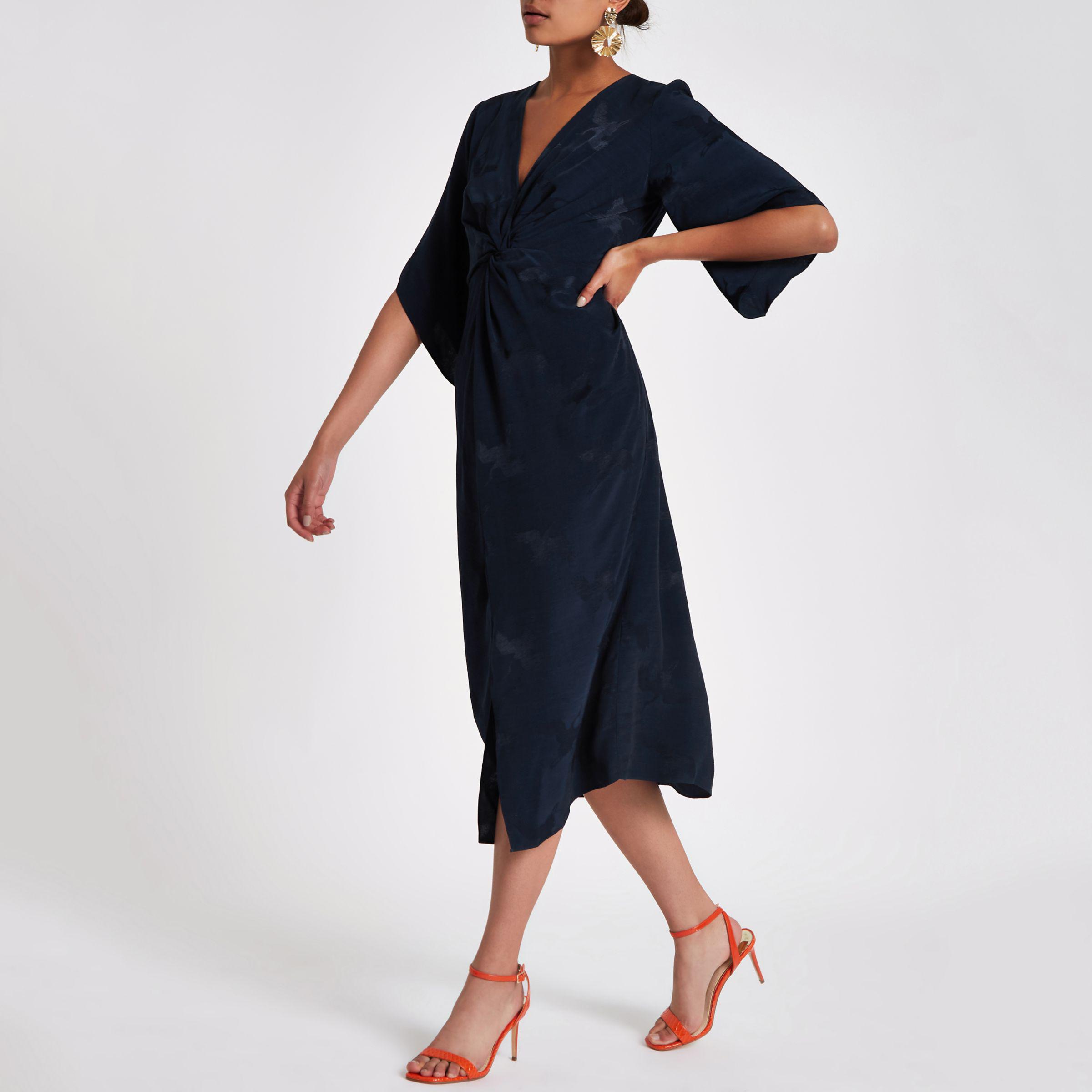 navy twist front dress