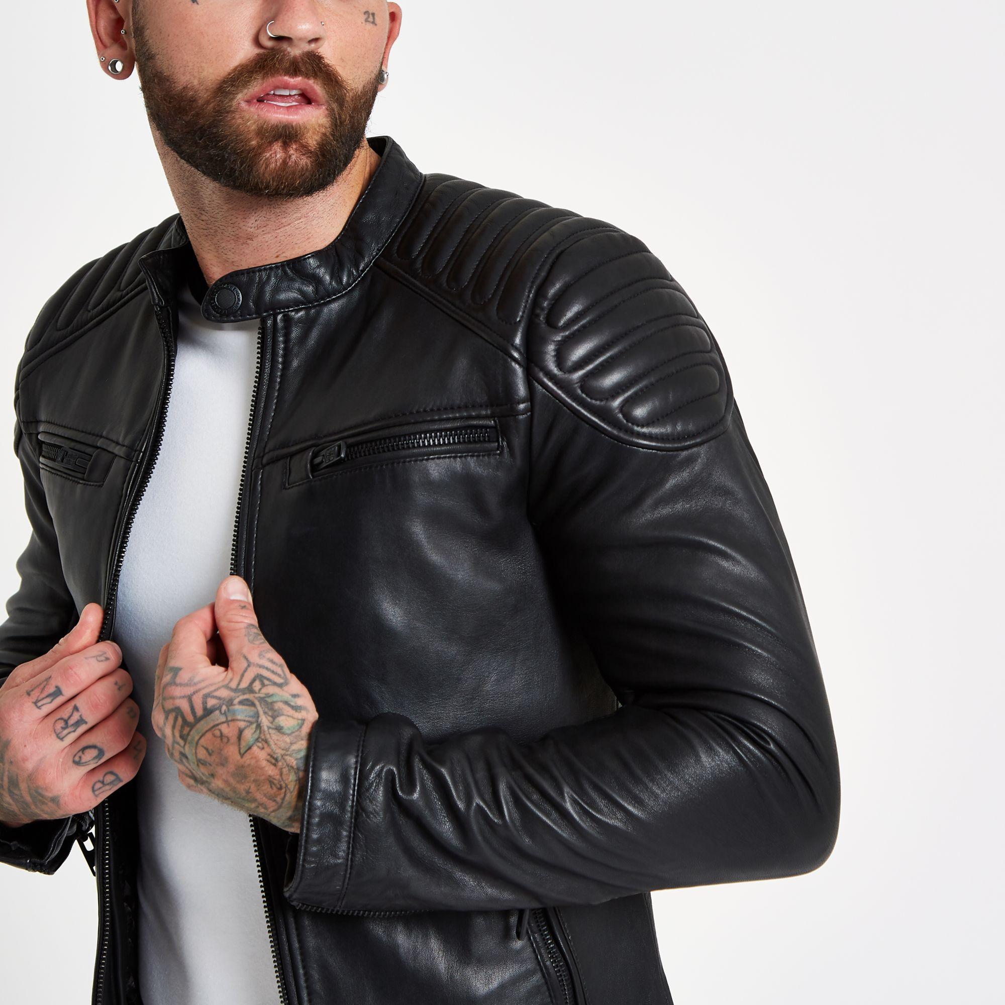 Superdry Superdry Black Leather Racer Jacket for Men | Lyst Canada