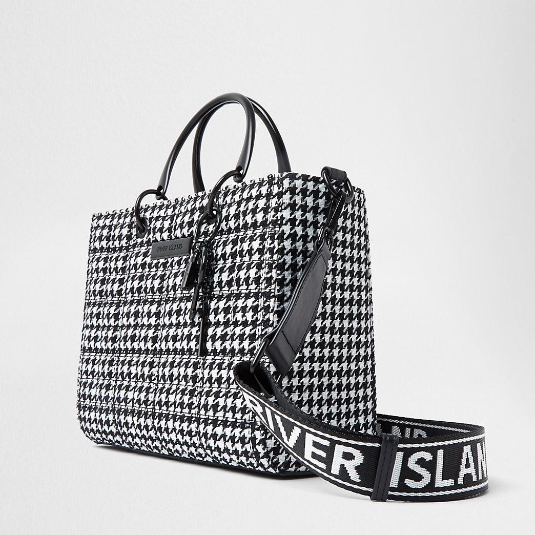 River Island Synthetic Black Dogtooth Boxy Quilted Tote Bag - Lyst
