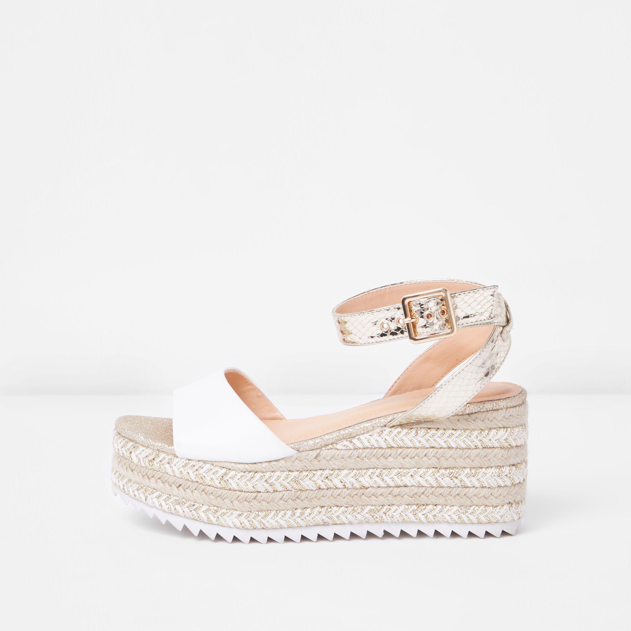 river island flatform espadrille sandals with buckle in cream