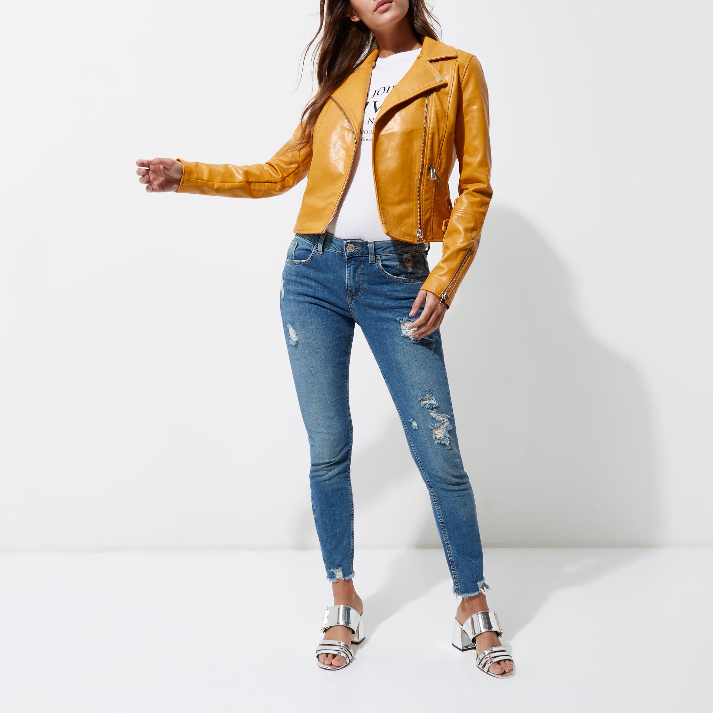 River Island Mustard Yellow Faux Leather Biker Jacket Lyst