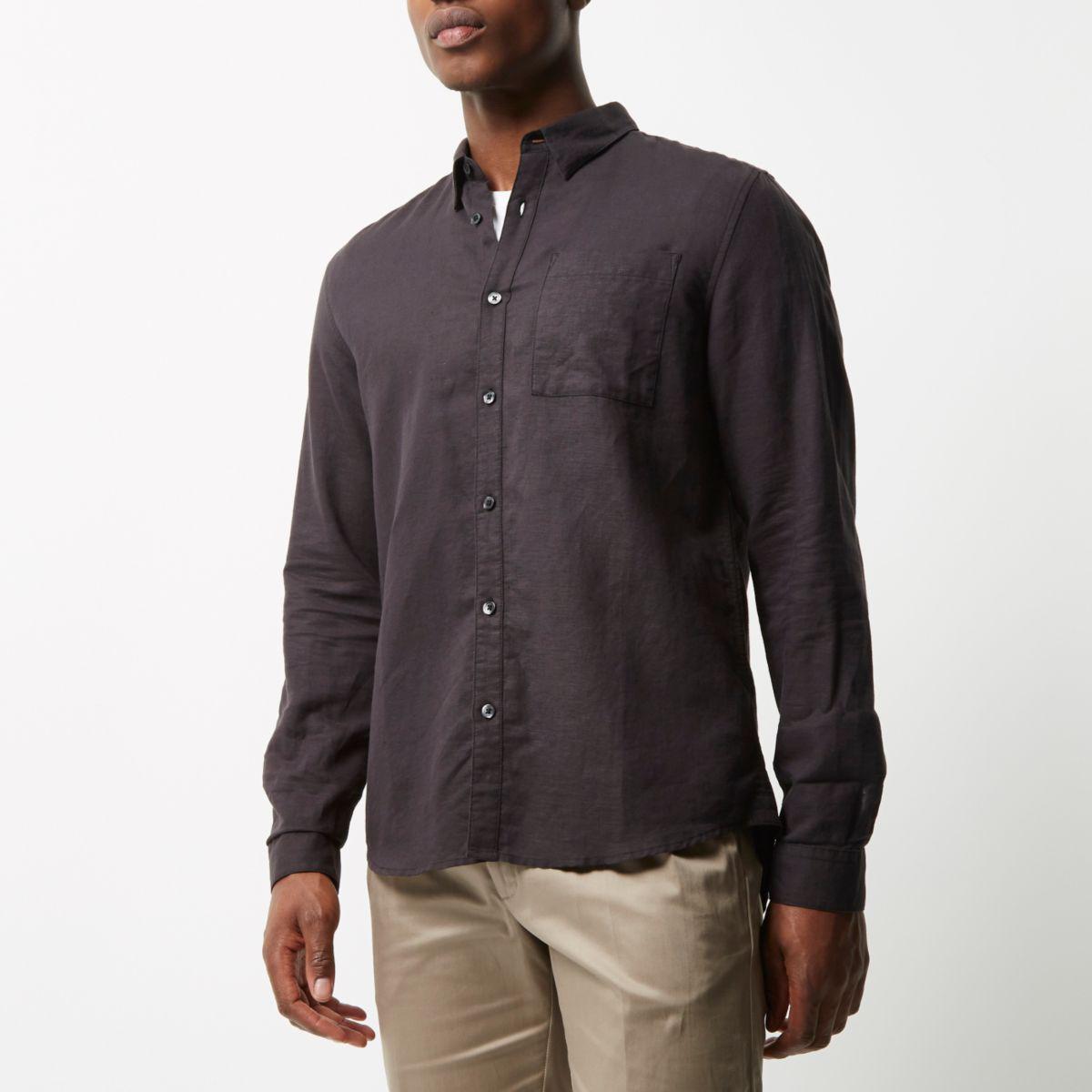 Lyst - River Island Black Linen-rich Shirt in Black for Men