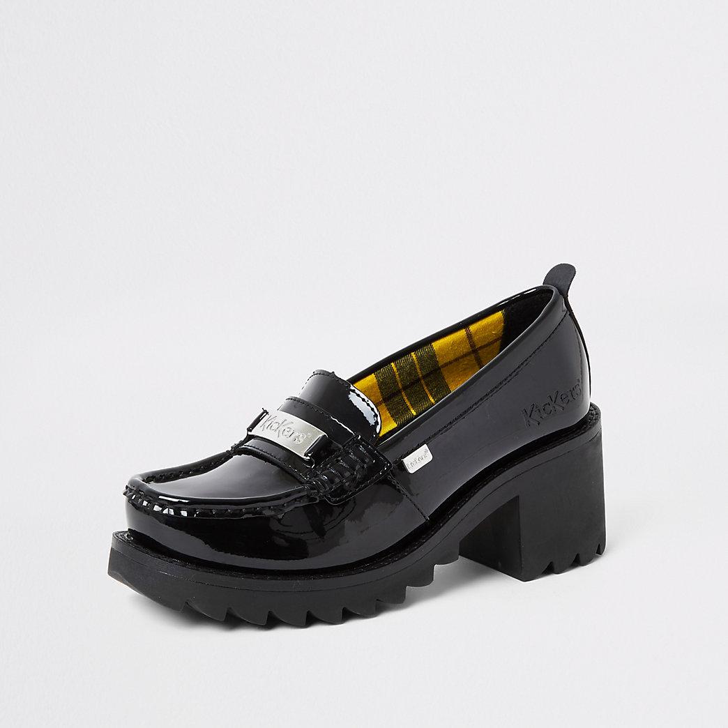 Kickers River Island Black Leather Patent Heeled Loafers - Lyst