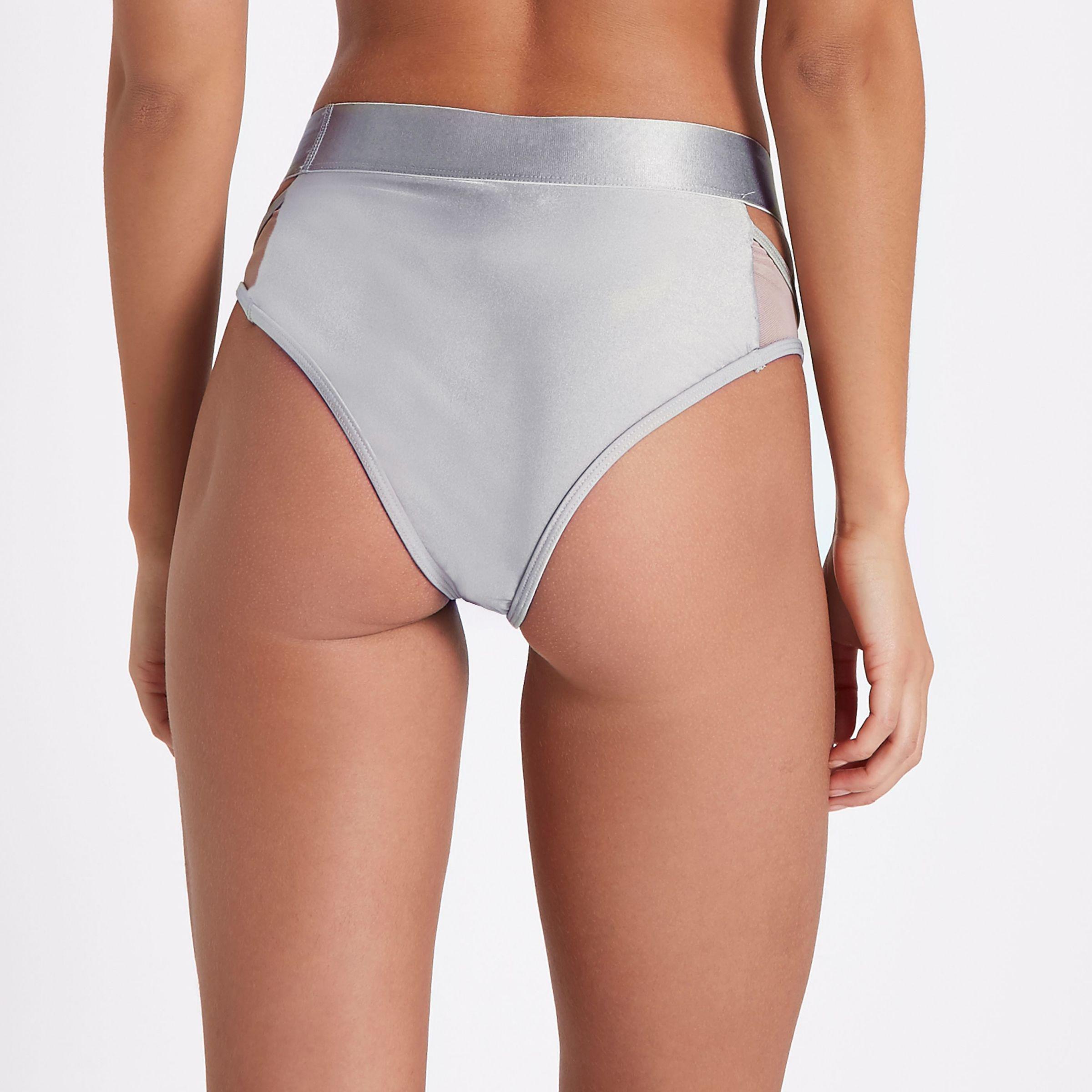 silver high waisted bikini bottoms