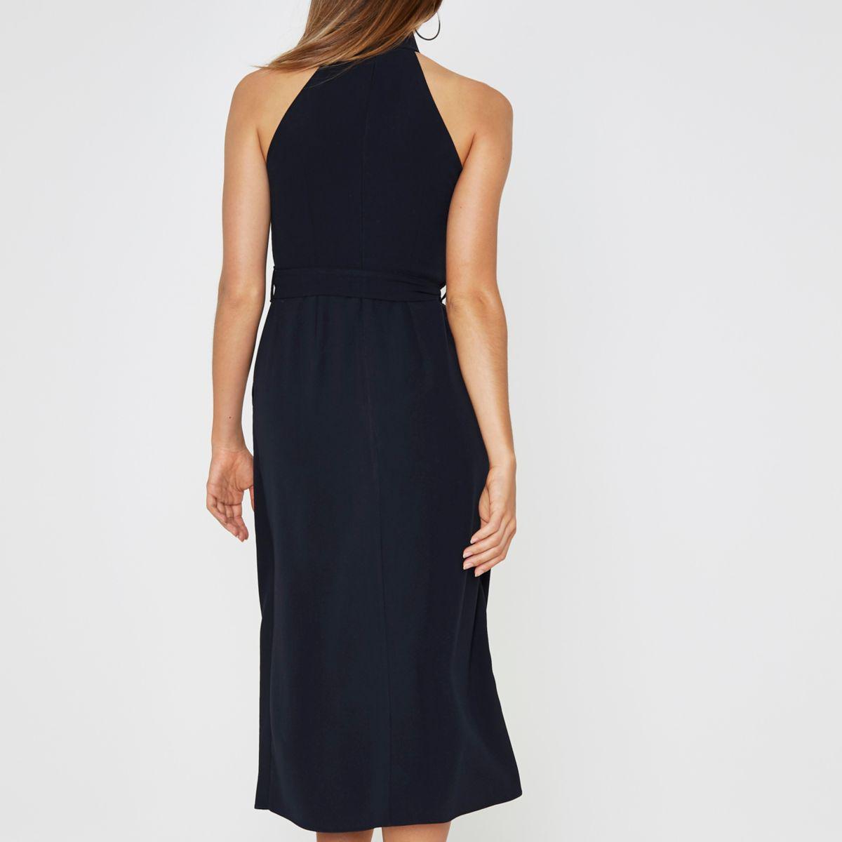 lyst river island navy high neck waisted midi dress in blue lyst river island navy high neck waisted midi dress in blue