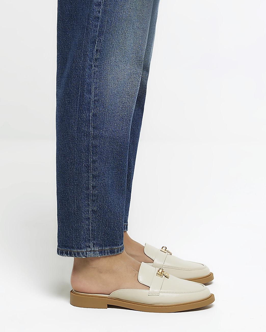 Cream backless loafers sale