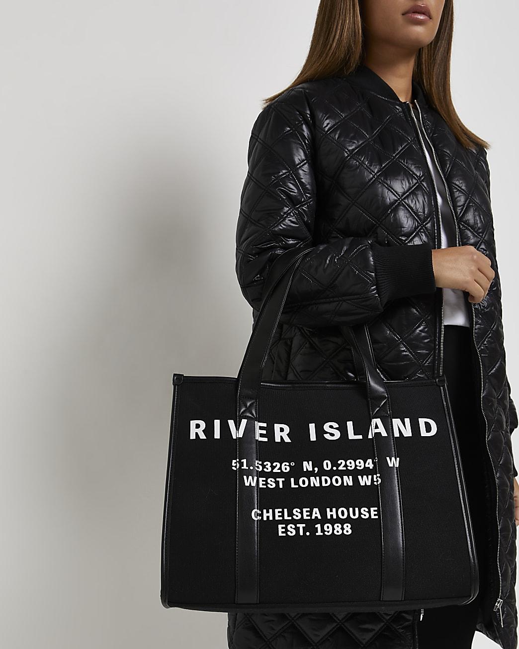 River Island large monogram canvas shopper in black