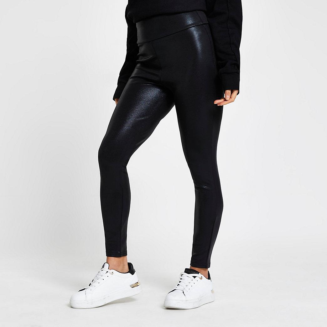 Black Coated Leggings River Island