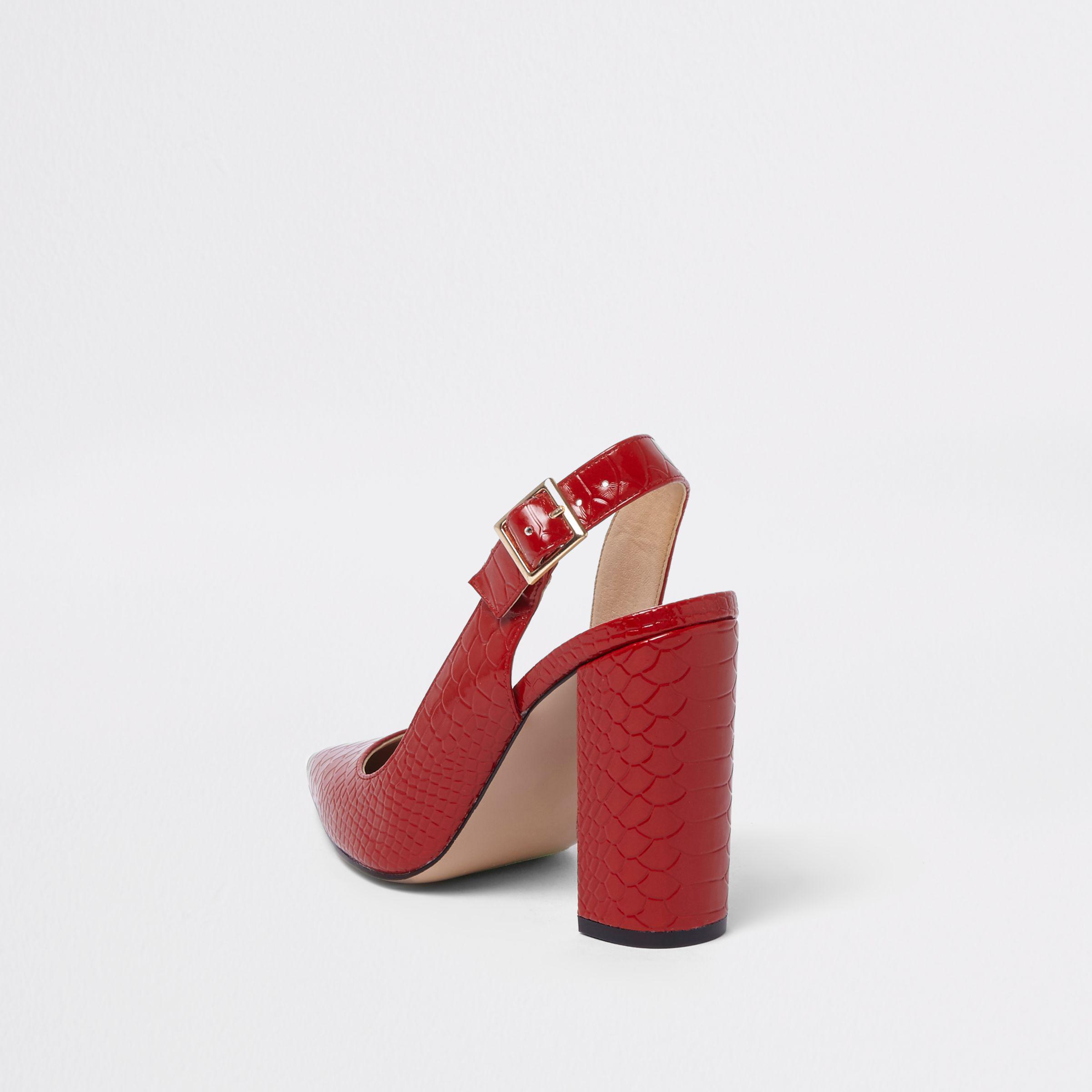 River Island Red Croc Block Heel Sling Back Court Shoes | Lyst
