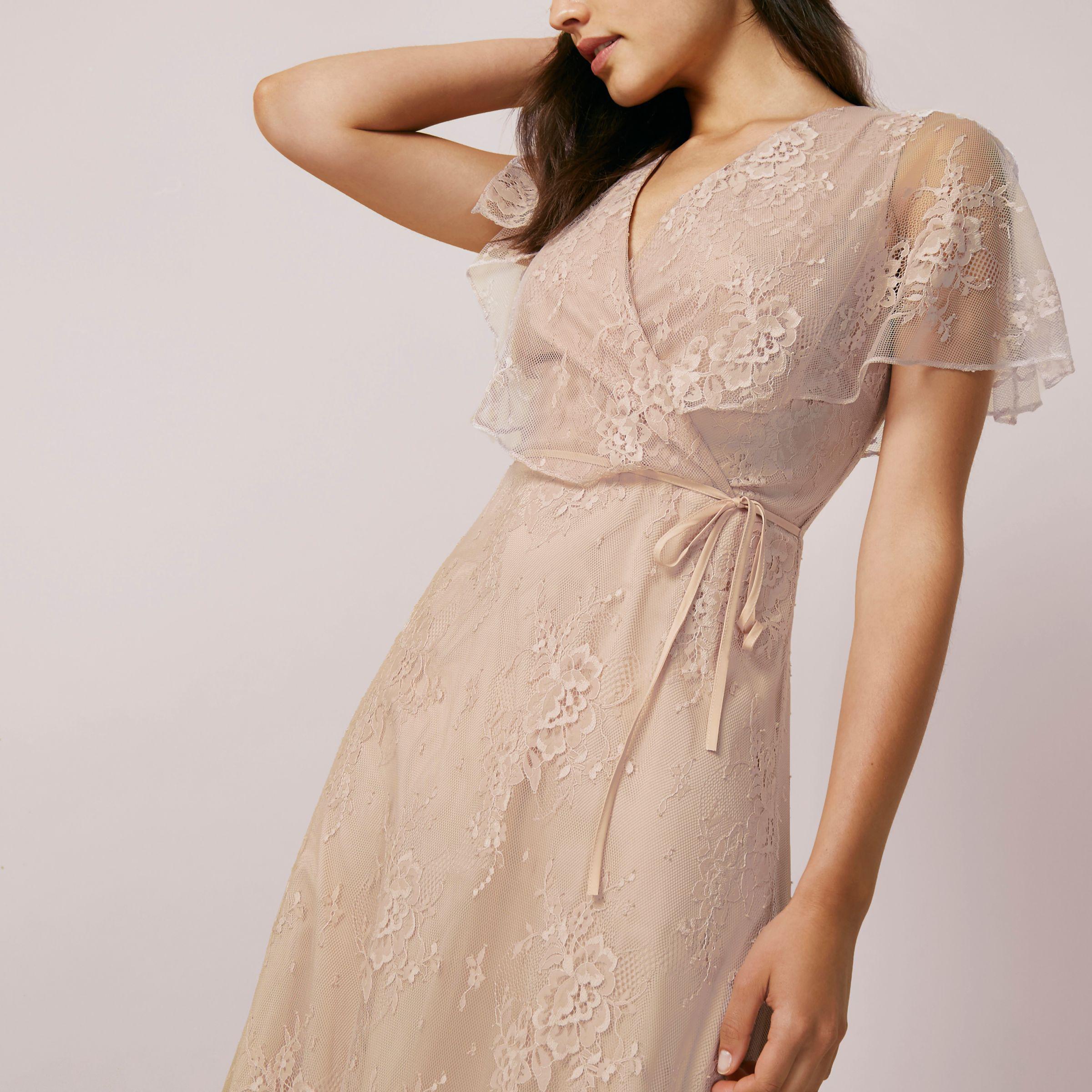 Lyst River Island Light Pink Lace Asymmetric Hem Midi Dress in Pink
