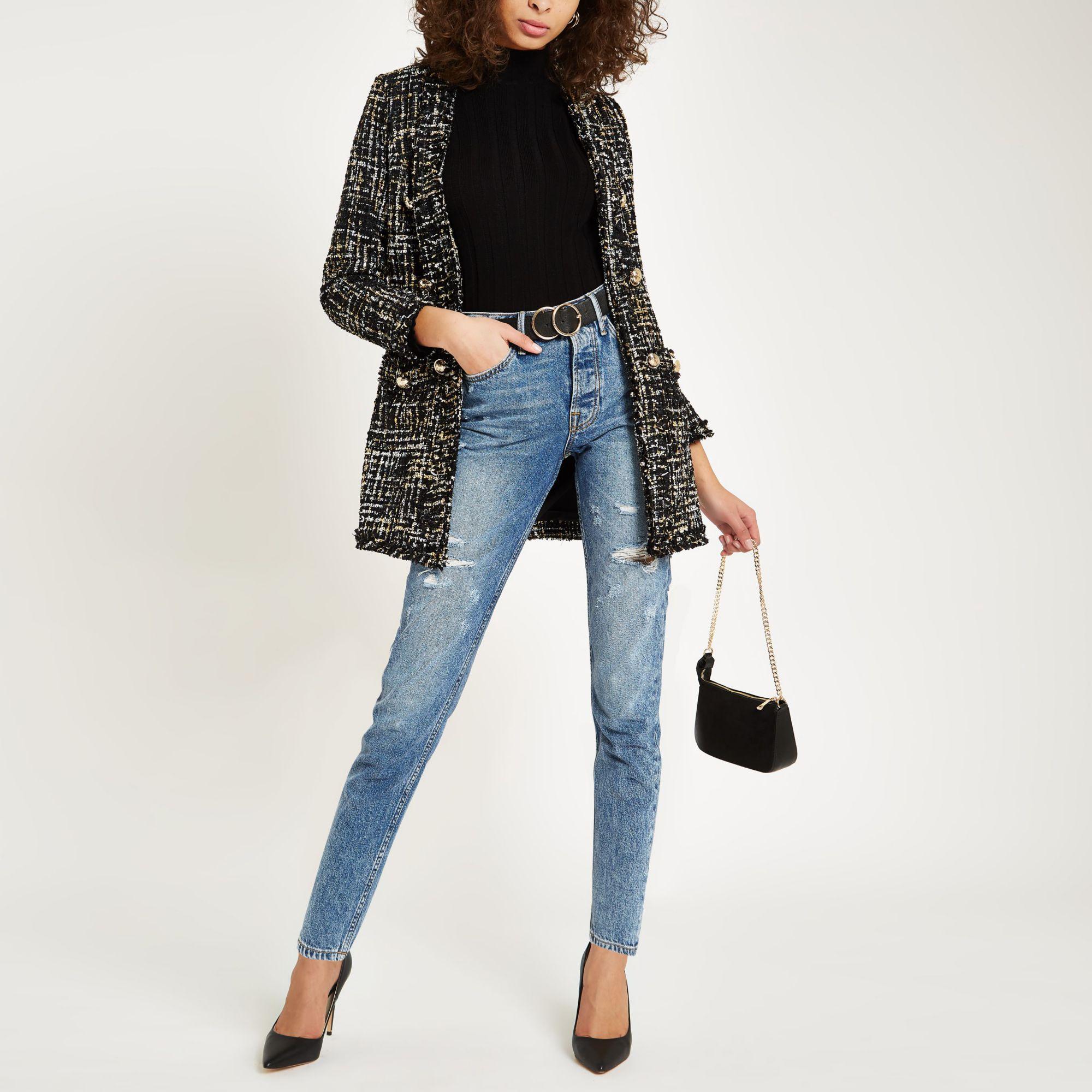 Black boucle jacket river island 2025