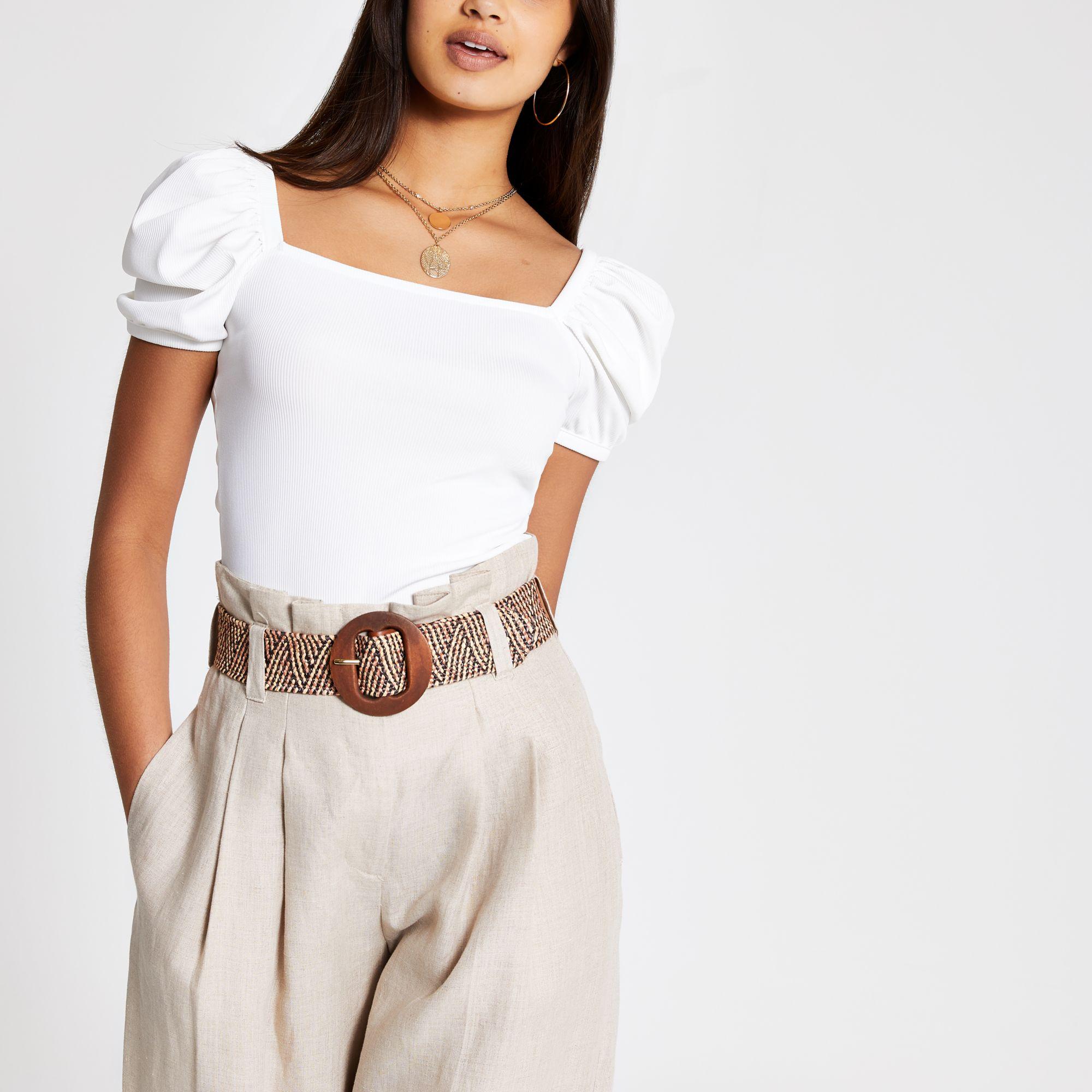 River Island White Ribbed Puff Sleeve T-shirt | Lyst Canada