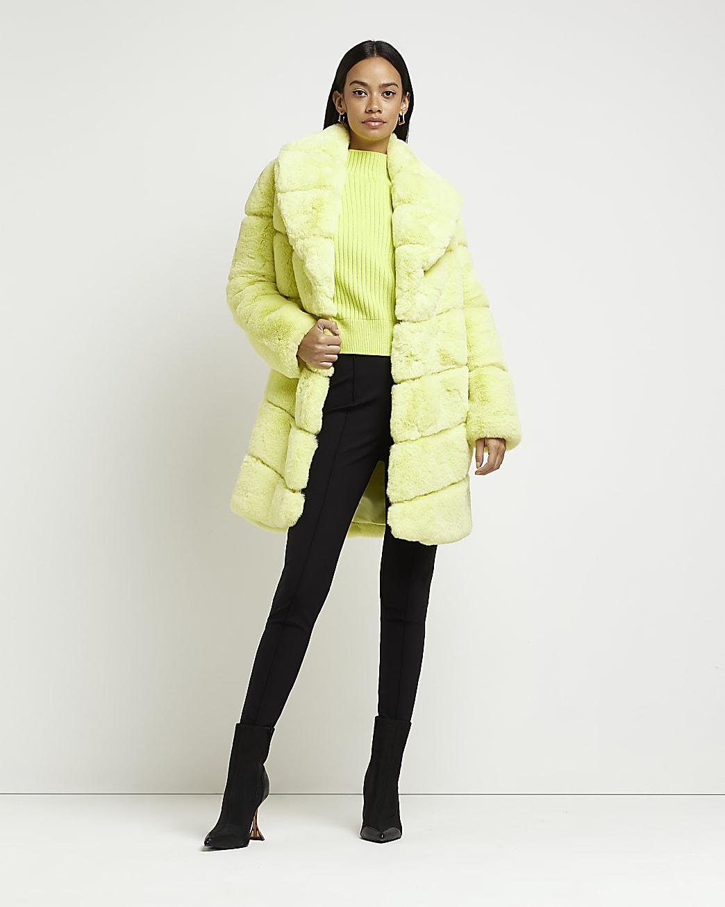 River Island Lime Green Oversized Faux Fur Coat Lyst