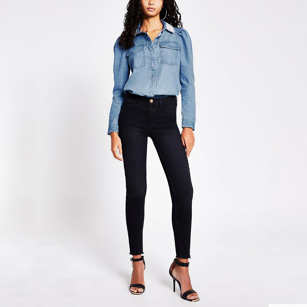 River Island Blue Pearl Collar Puff 