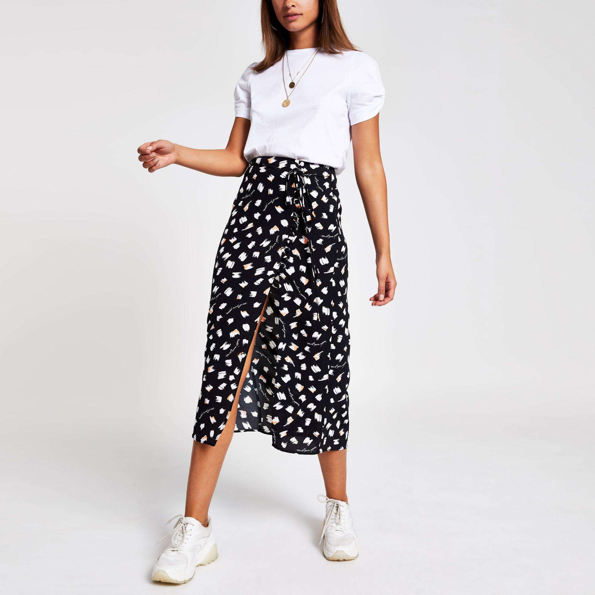 River Island Synthetic Caroline Flack Black Polka Dot Midi Skirt Lyst