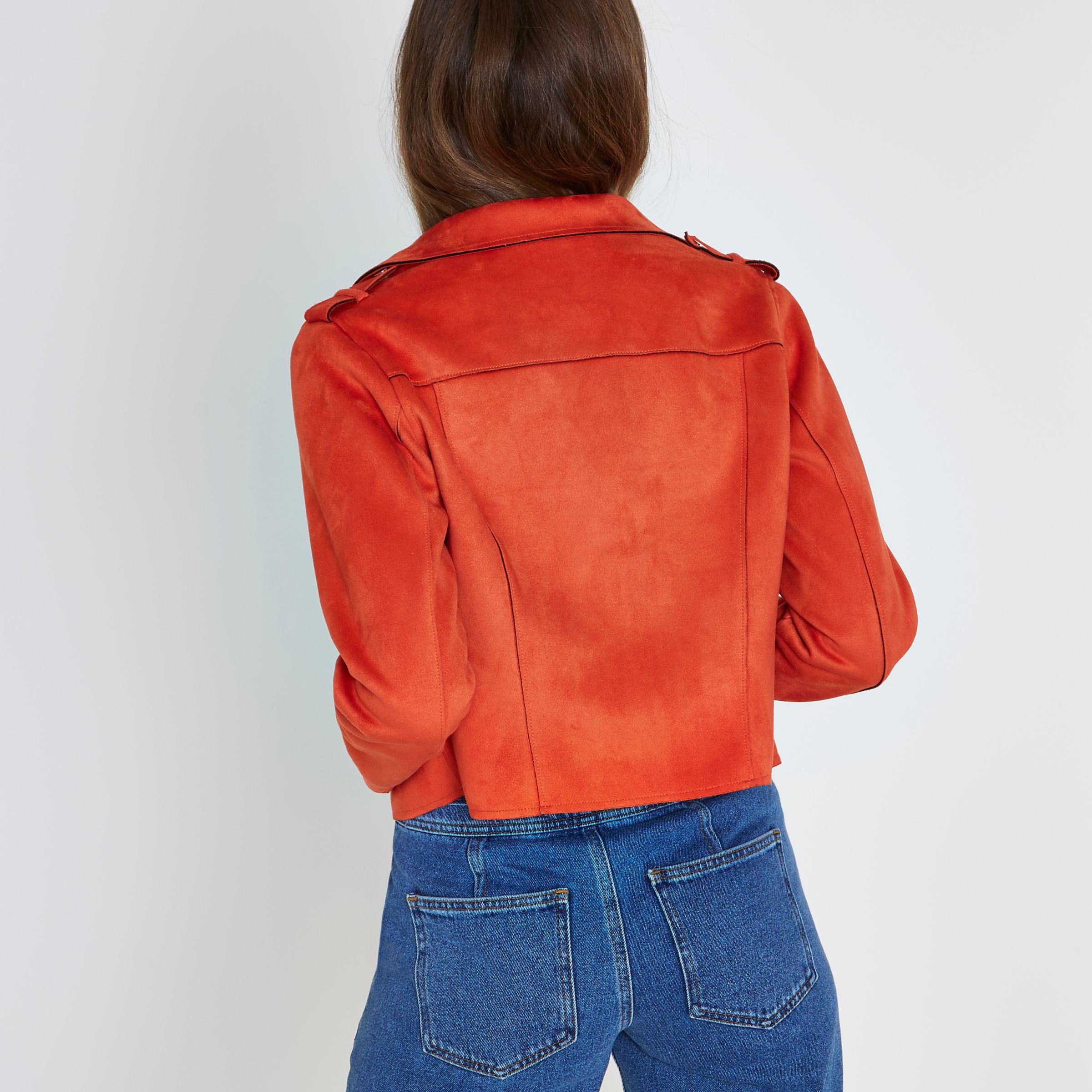orange suede biker jacket