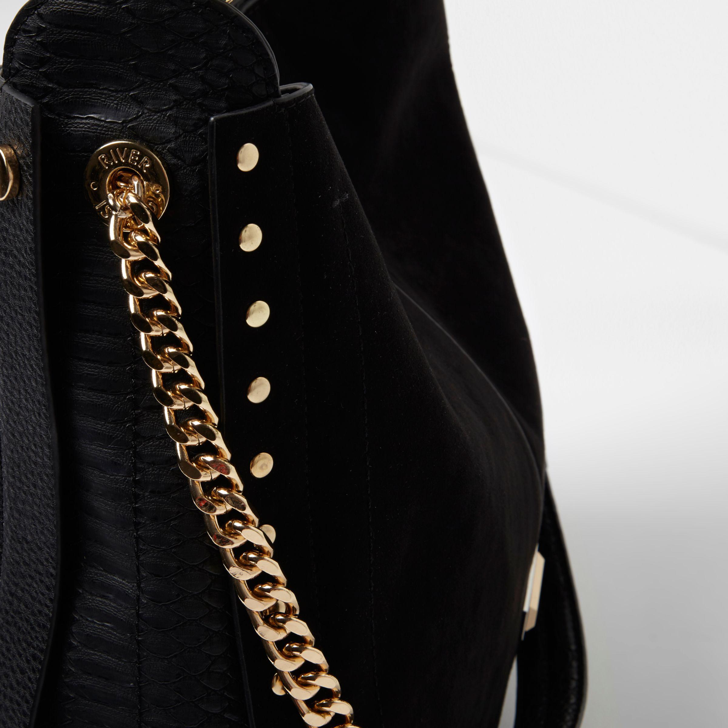 River Island Black Studded Oversized Slouch Chain Bag in Black - Lyst