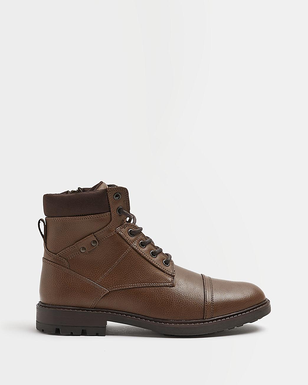 River Island Brown Lace Up Zip Boots for Men | Lyst