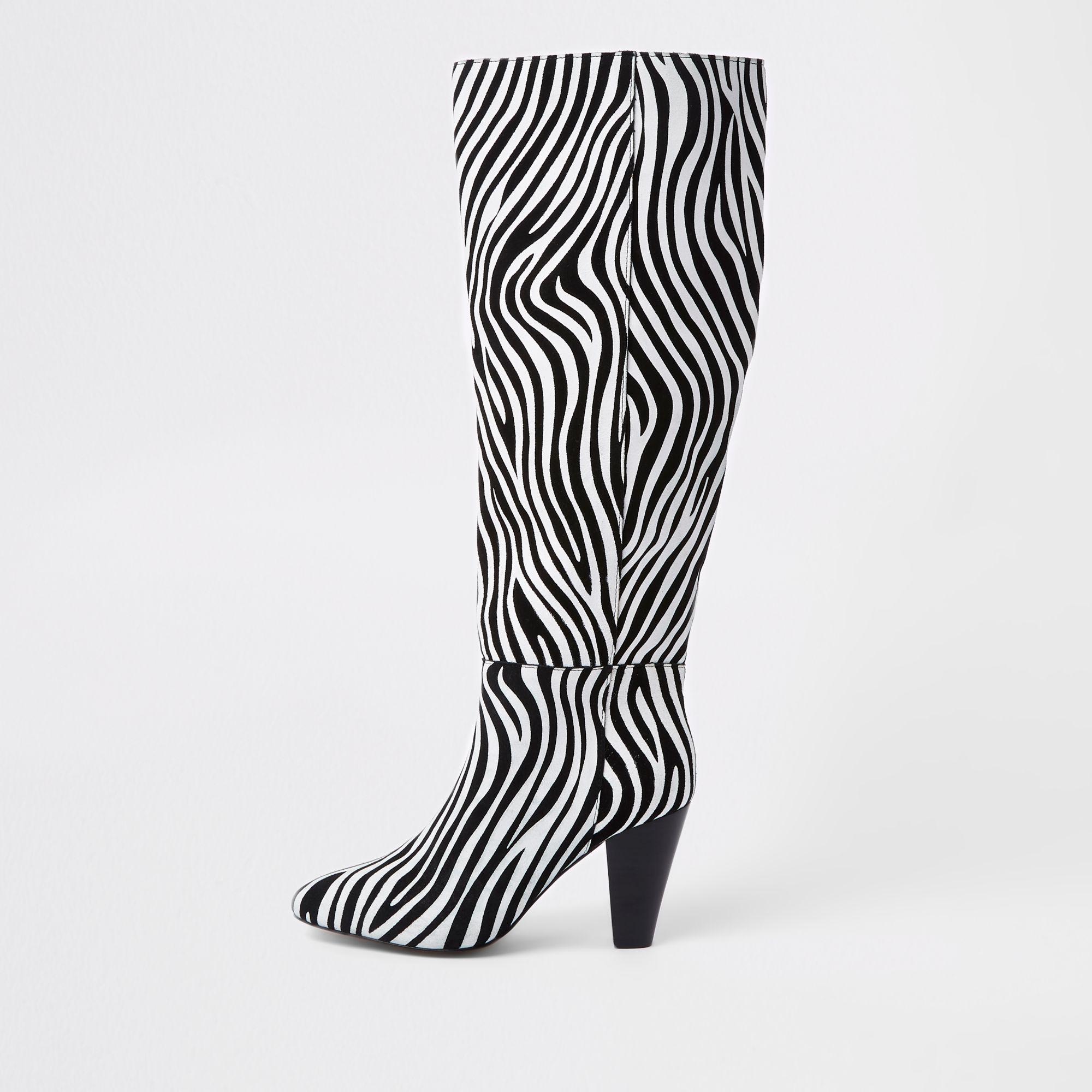 Leather Zebra Print Over The Knee Boots 