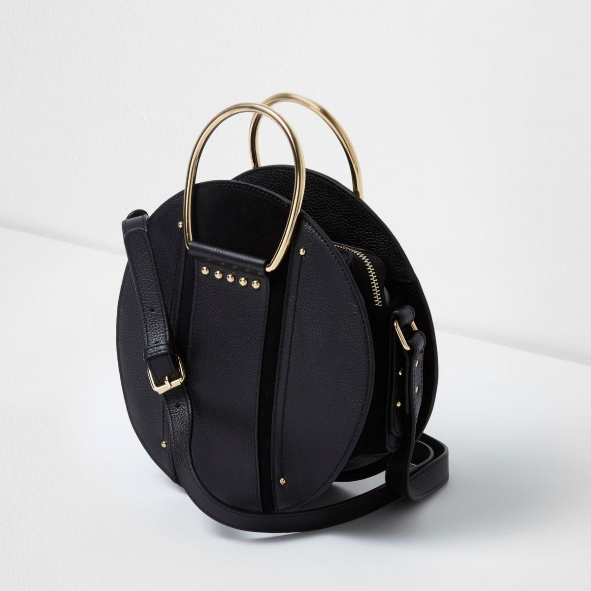 black round leather bag