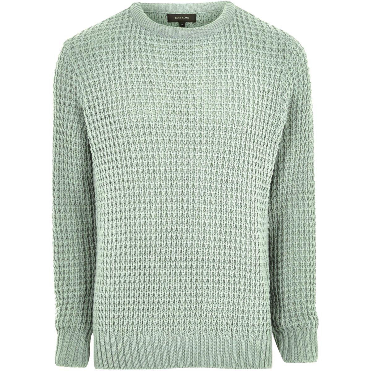 River Island Synthetic Mint Green Textured Waffle Knit Jumper for Men