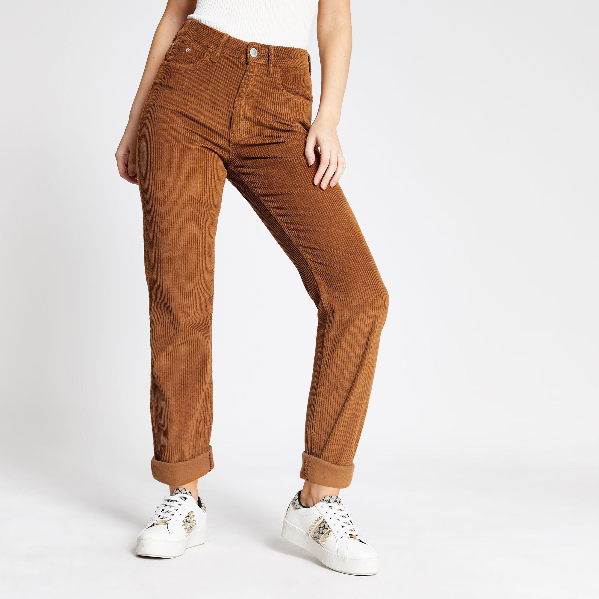 River Island Brown Corduroy Mom High Rise Jeans | Lyst
