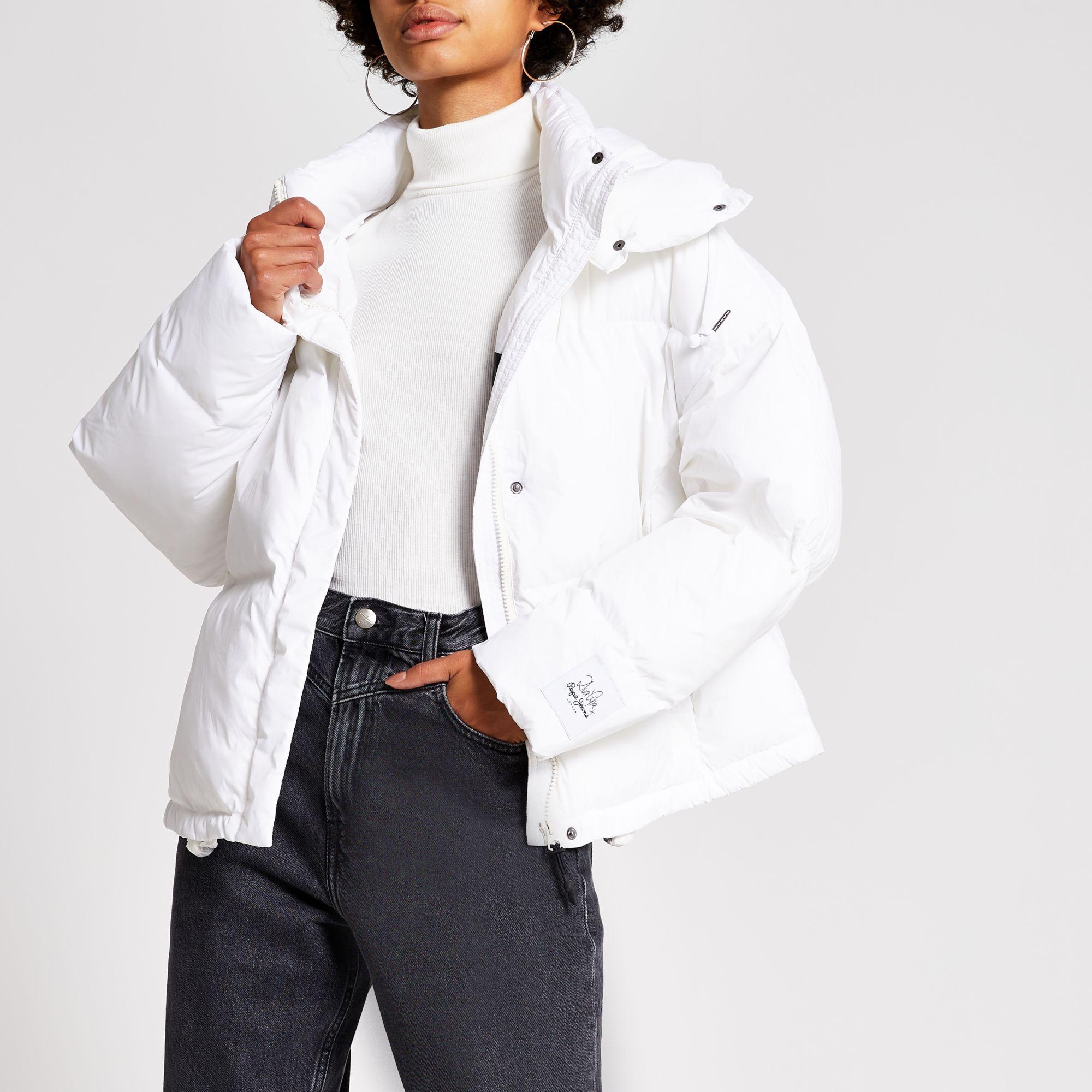 River Island Denim Dua Lipa X Pepe Jeans Crop Puffer Coat in White | Lyst  Australia