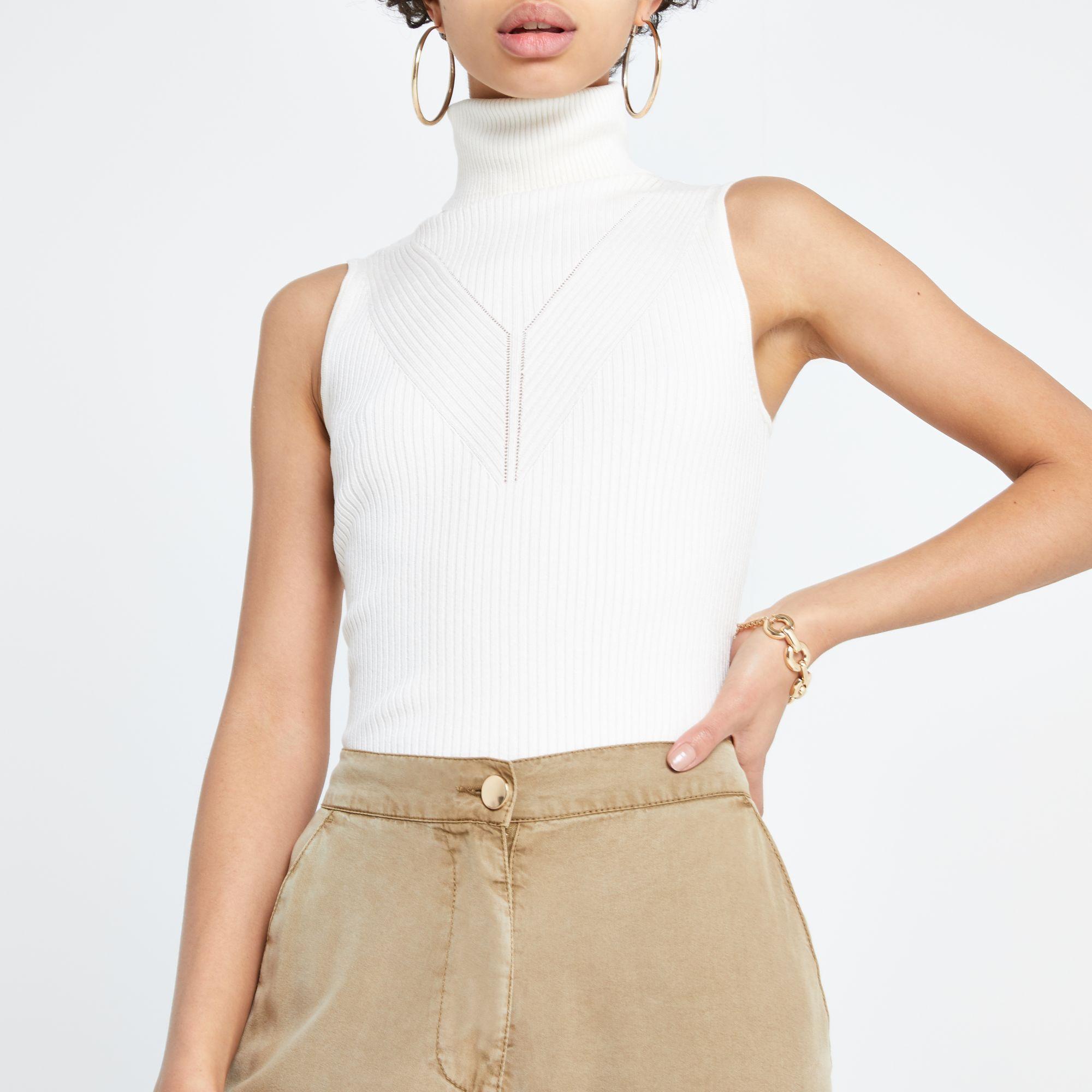 cream ribbed roll neck top