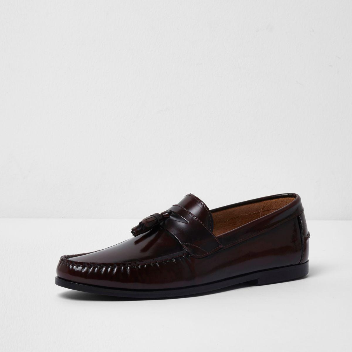 River Island Burgundy Patent Leather Tassel Loafers in Red for Men - Lyst