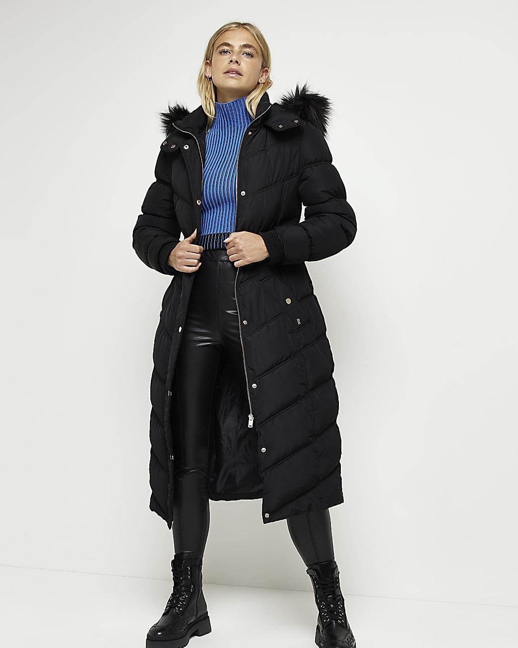River Island Hooded Longline Puffer Coat in Black Lyst
