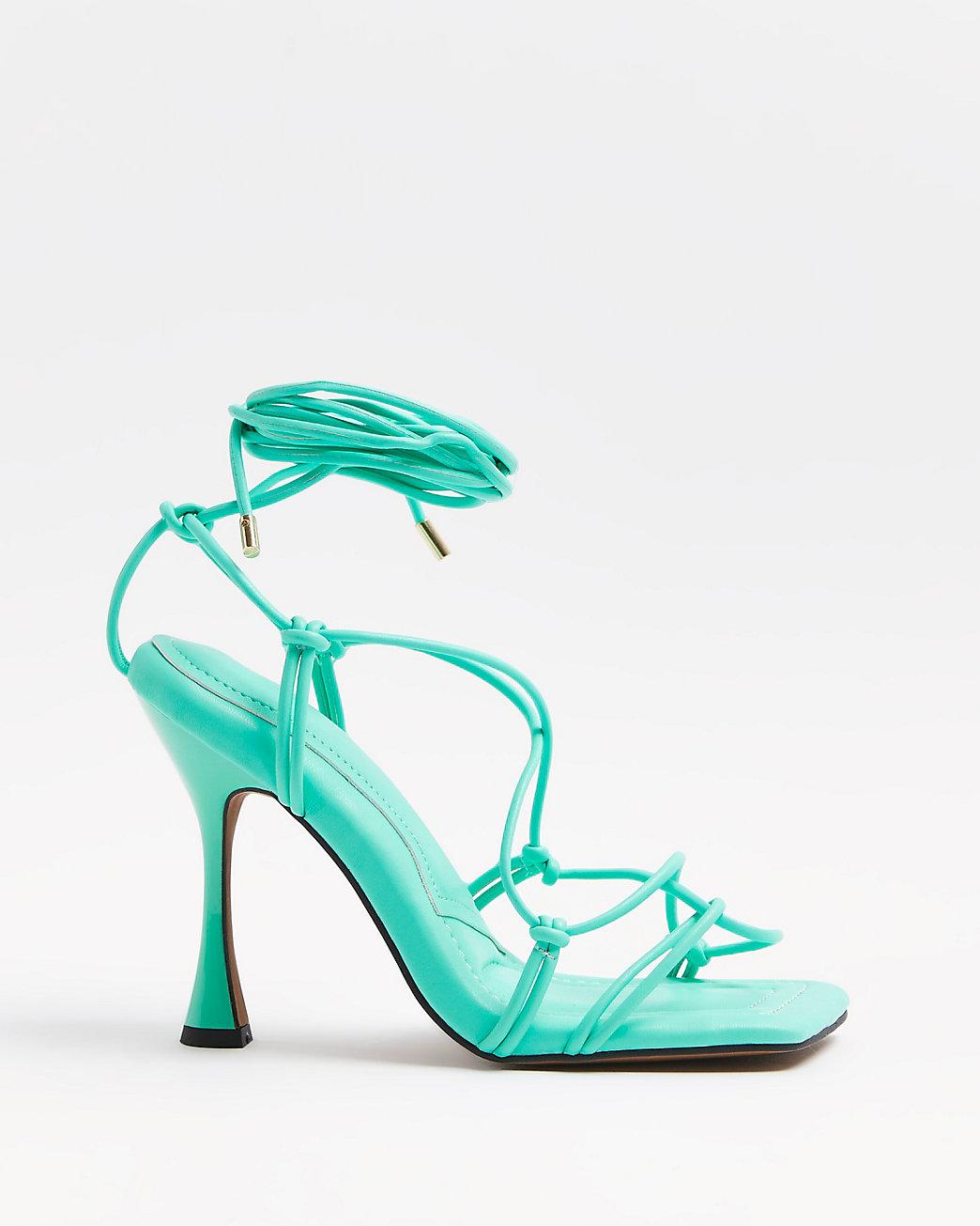 Green Strappy Heeled Sandals | Lyst 