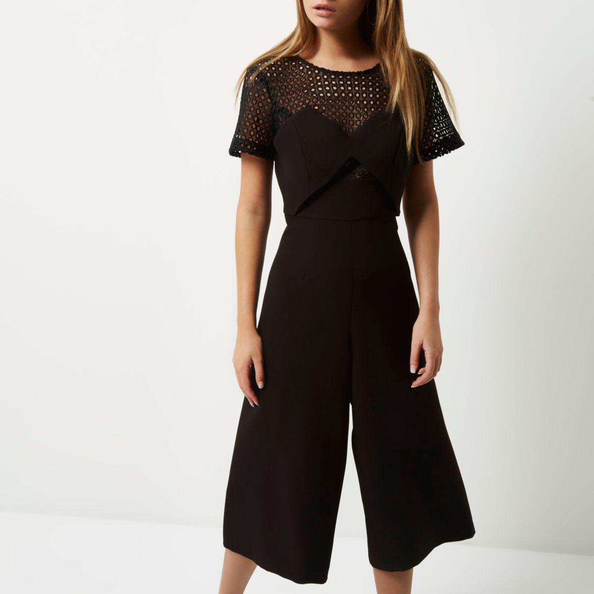 black lace culotte jumpsuit