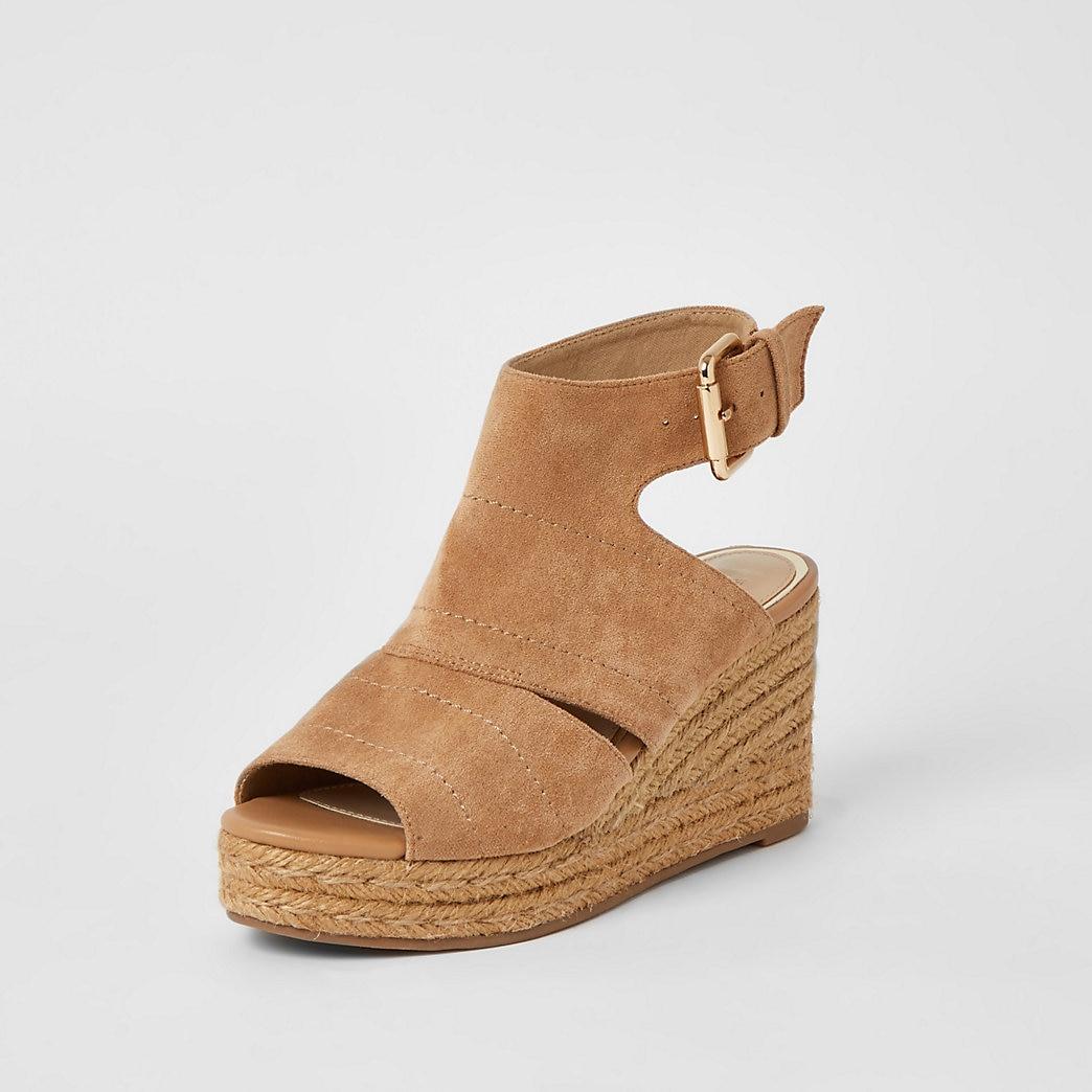 River Island Open Toe Wide Fit Wedge Sandals in Beige (Natural) - Lyst