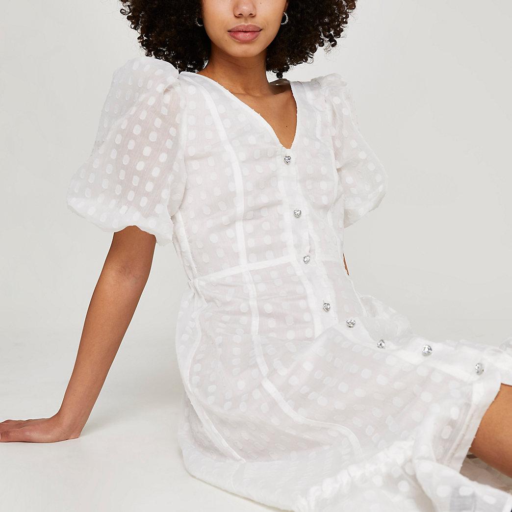River Island White Spot Mesh Puff 