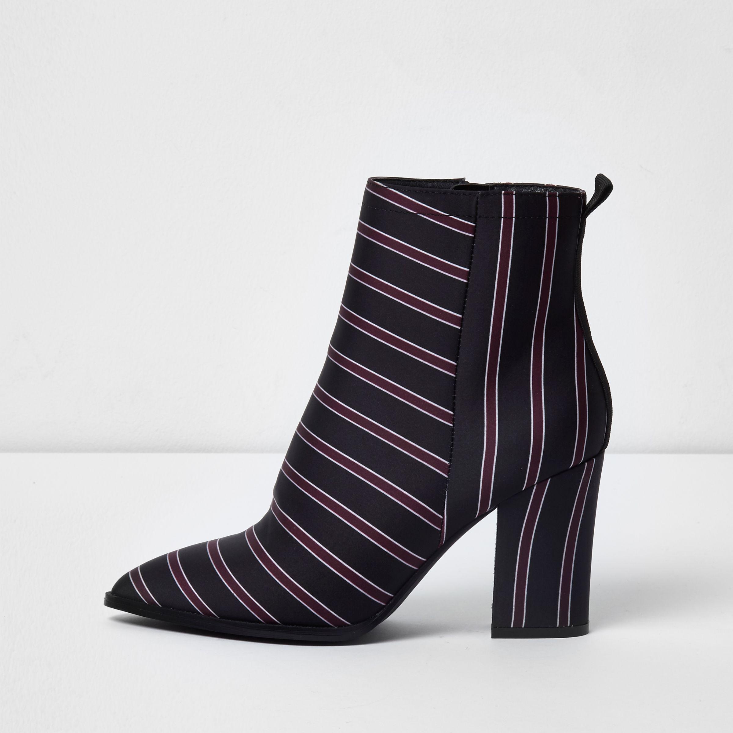 River Island Navy Stripe Block Heel Ankle Boots in Blue - Lyst