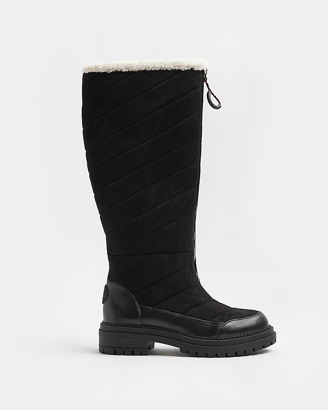 River Island Black Quilted High Leg Boots Lyst