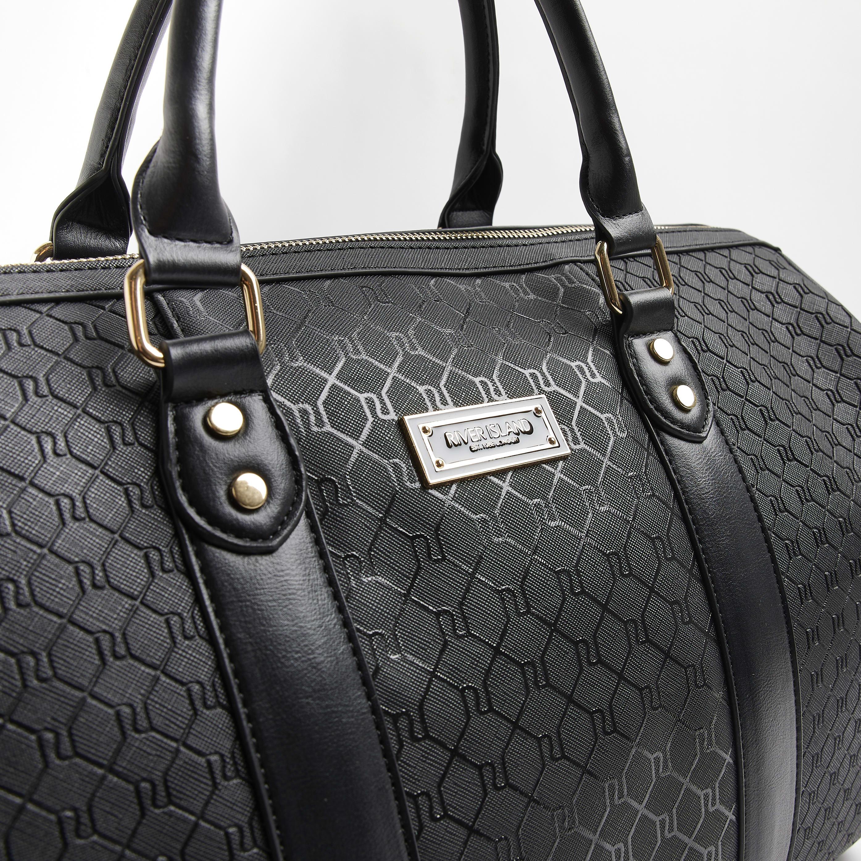 River Island Black Ri Monogram Barrel Travel Bag Lyst UK