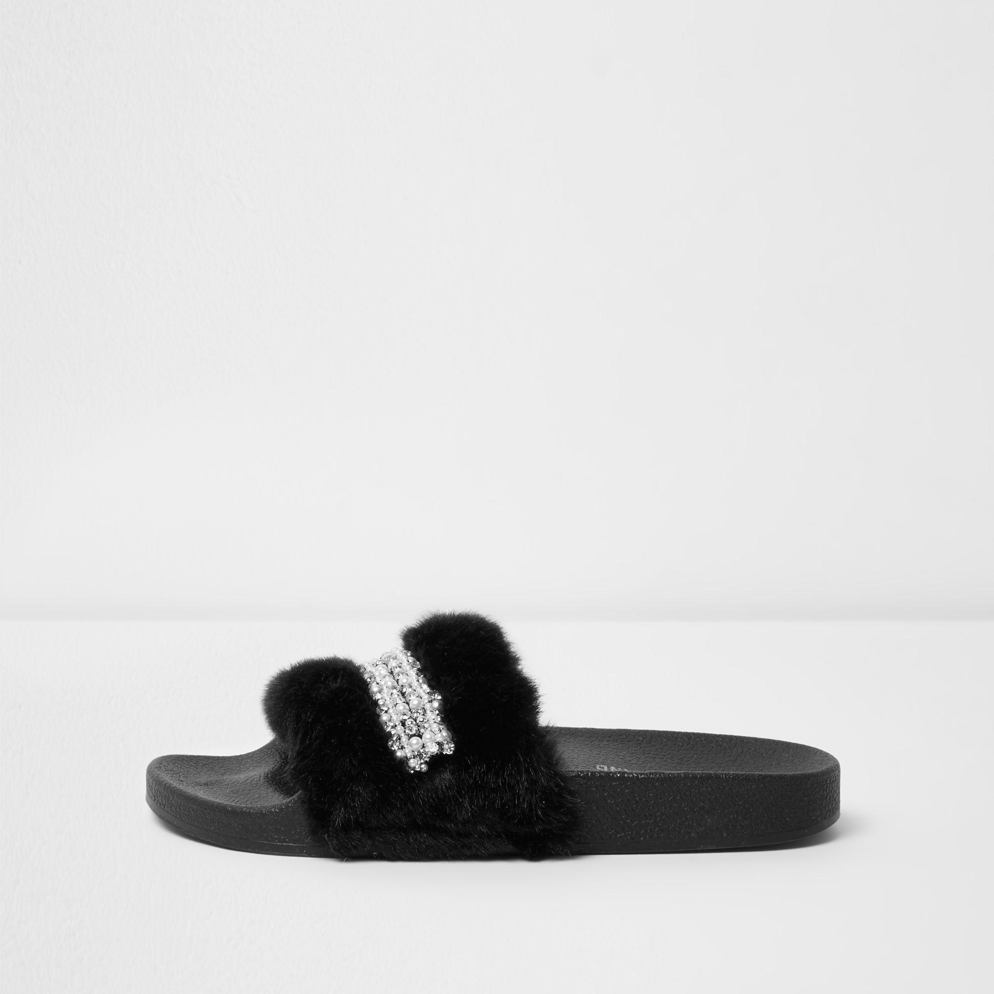 Fluffy diamante sliders Outlet