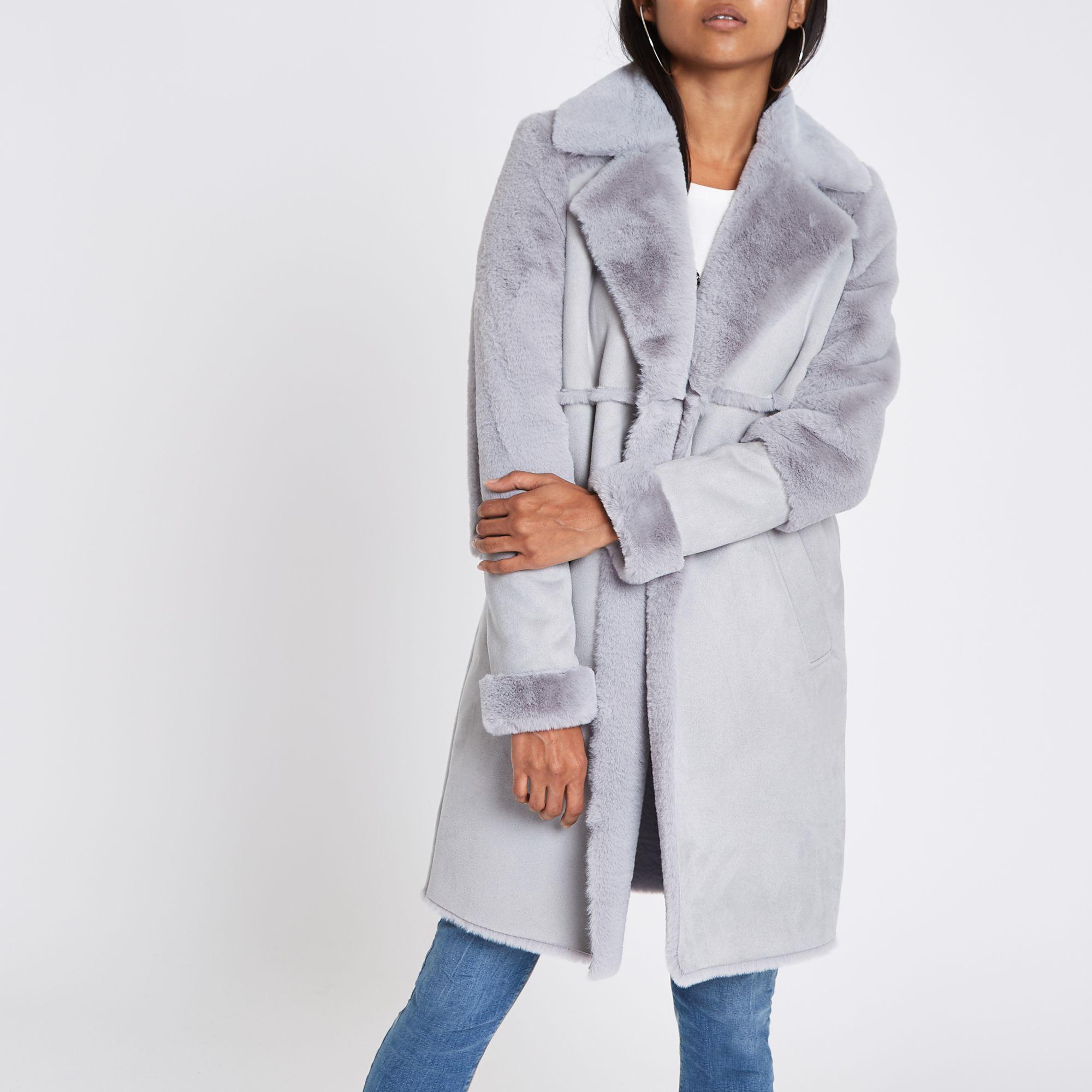 grey fur trim coat