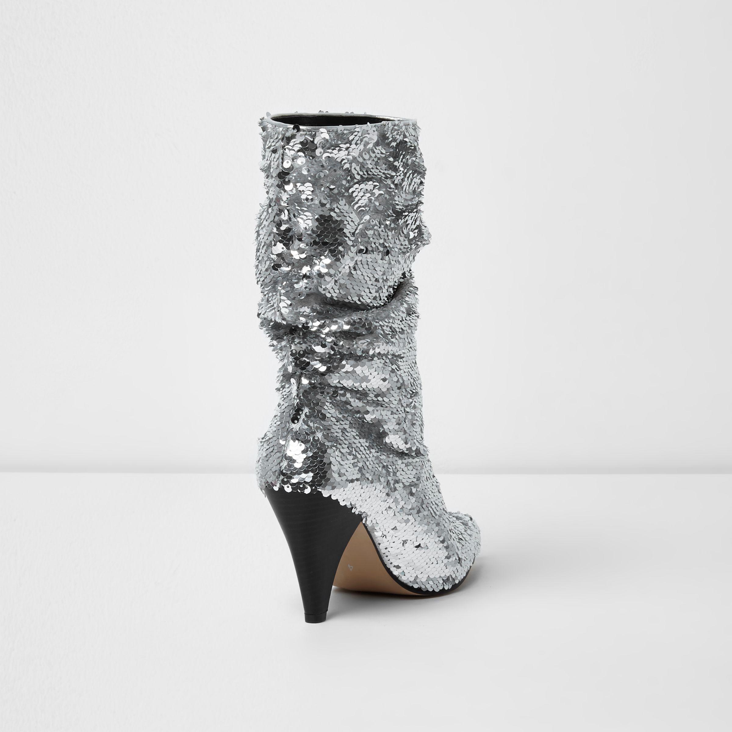 sequin heel boots