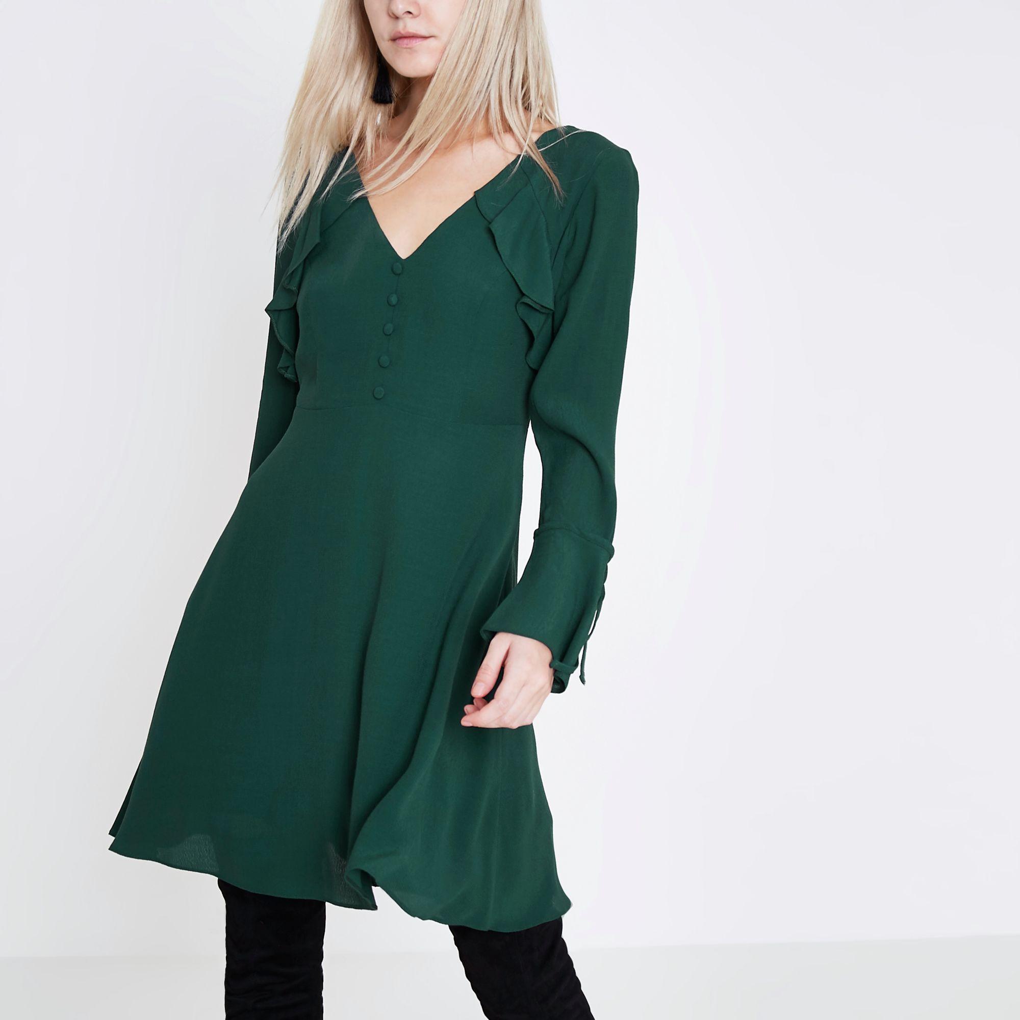 dark green tea dress