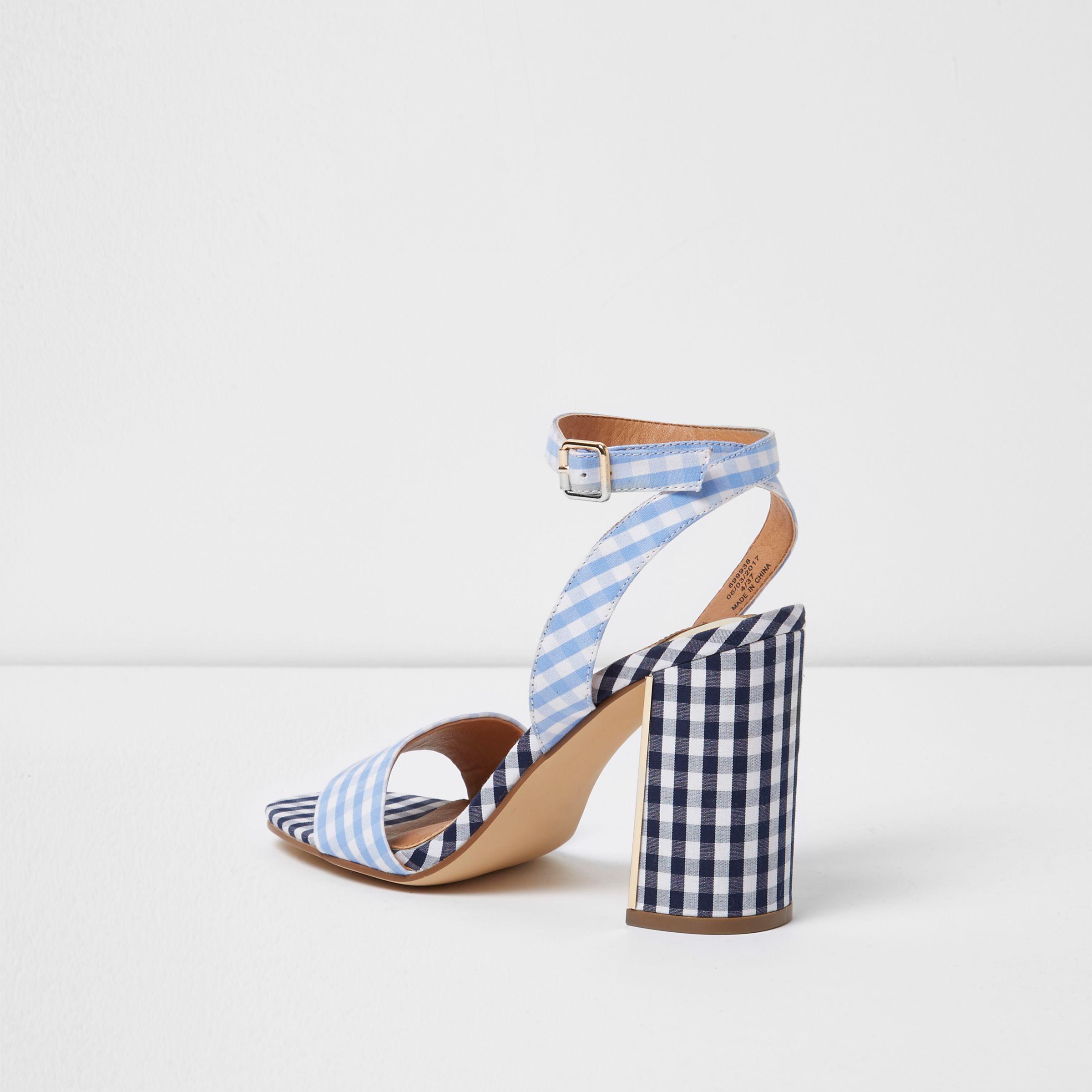 gingham block heels