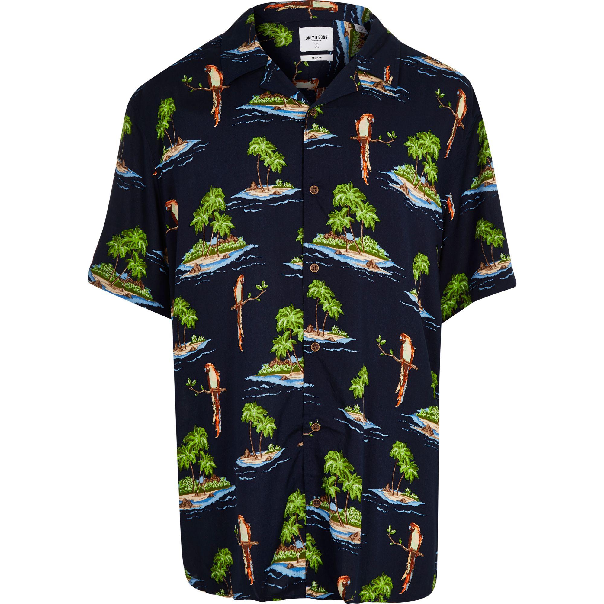 River Island Synthetic Only & Sons Big And Tall Hawaiian Shirt in Navy